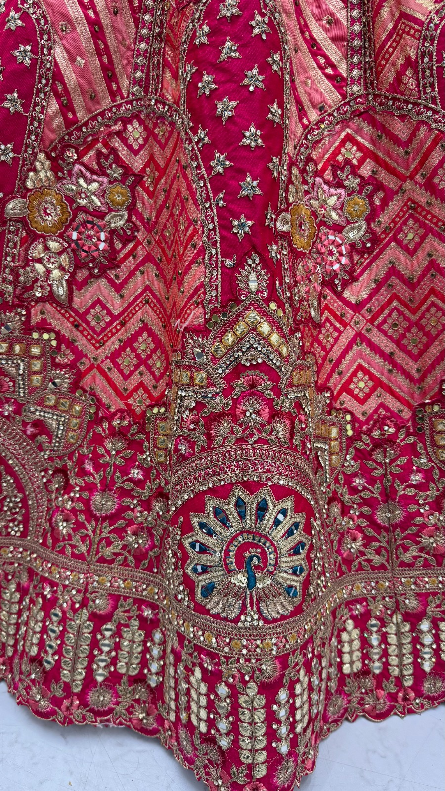 Pink Pure Soft Gadhwal Silk Heavy Embroidery Work Bridal Lehenga Choli - Rani Pink