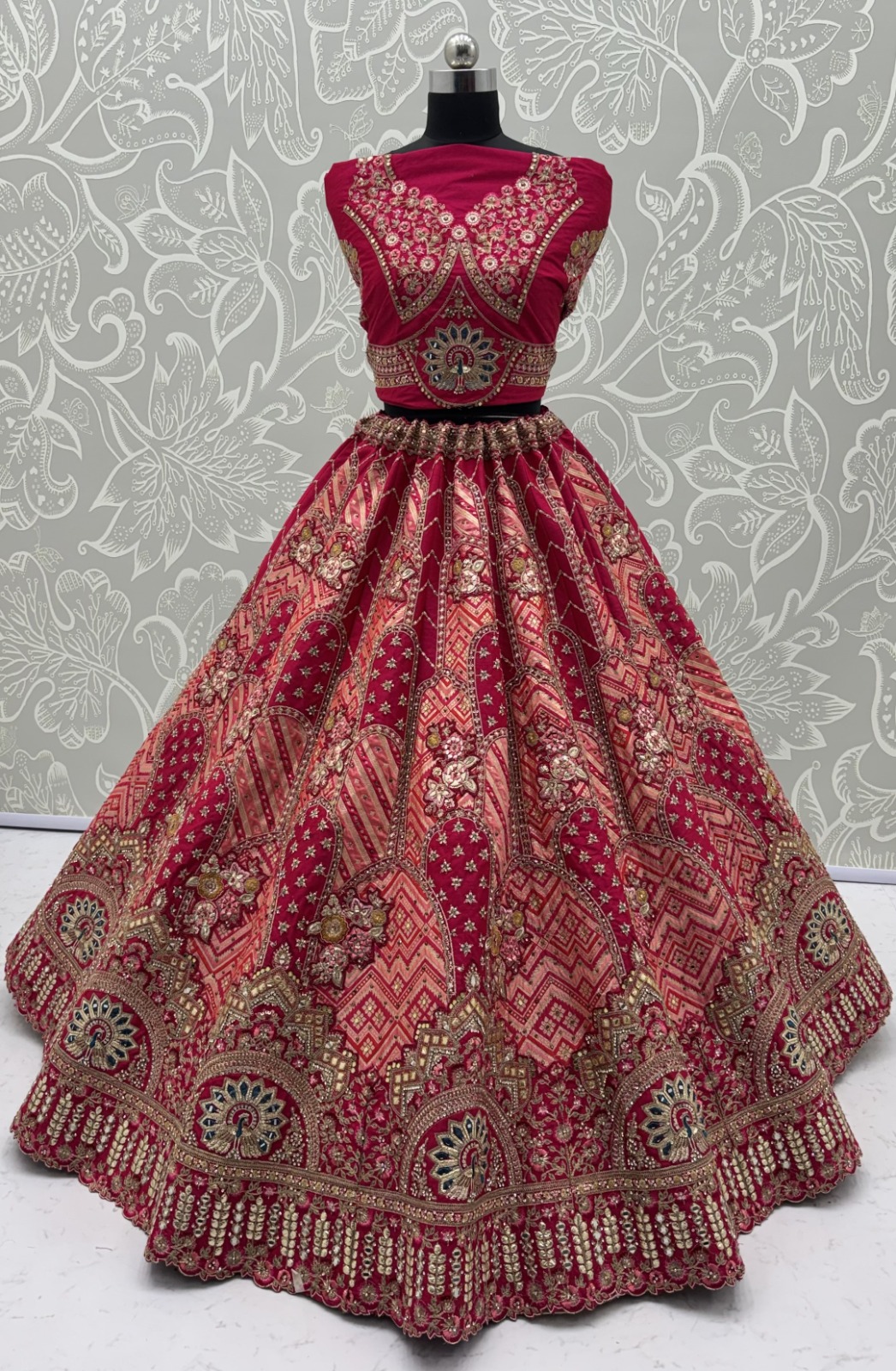 Pink Pure Soft Gadhwal Silk Heavy Embroidery Work Bridal Lehenga Choli - Rani Pink