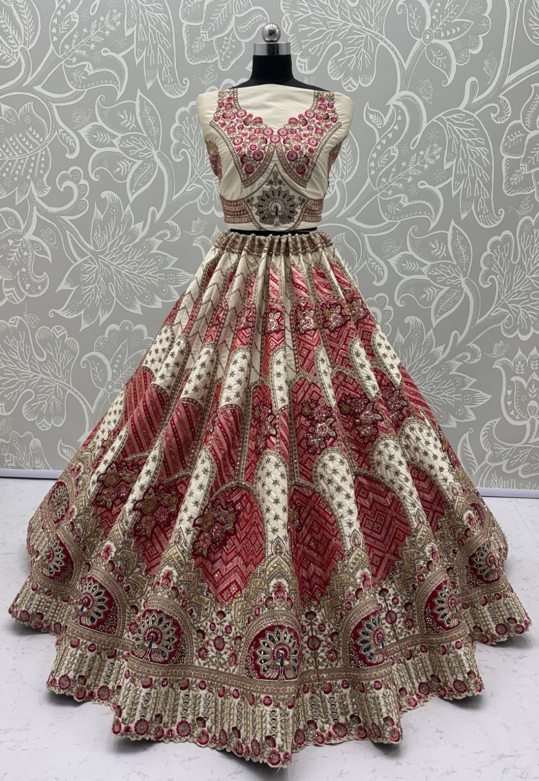 White Pure Soft Gadhwal Silk Heavy Embroidery Work Bridal Lehenga Choli - White