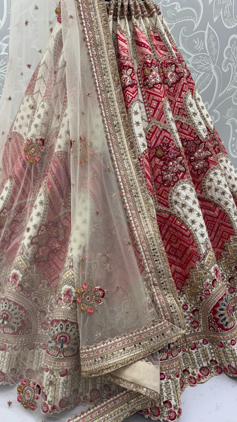 White Pure Soft Gadhwal Silk Heavy Embroidery Work Bridal Lehenga Choli - White