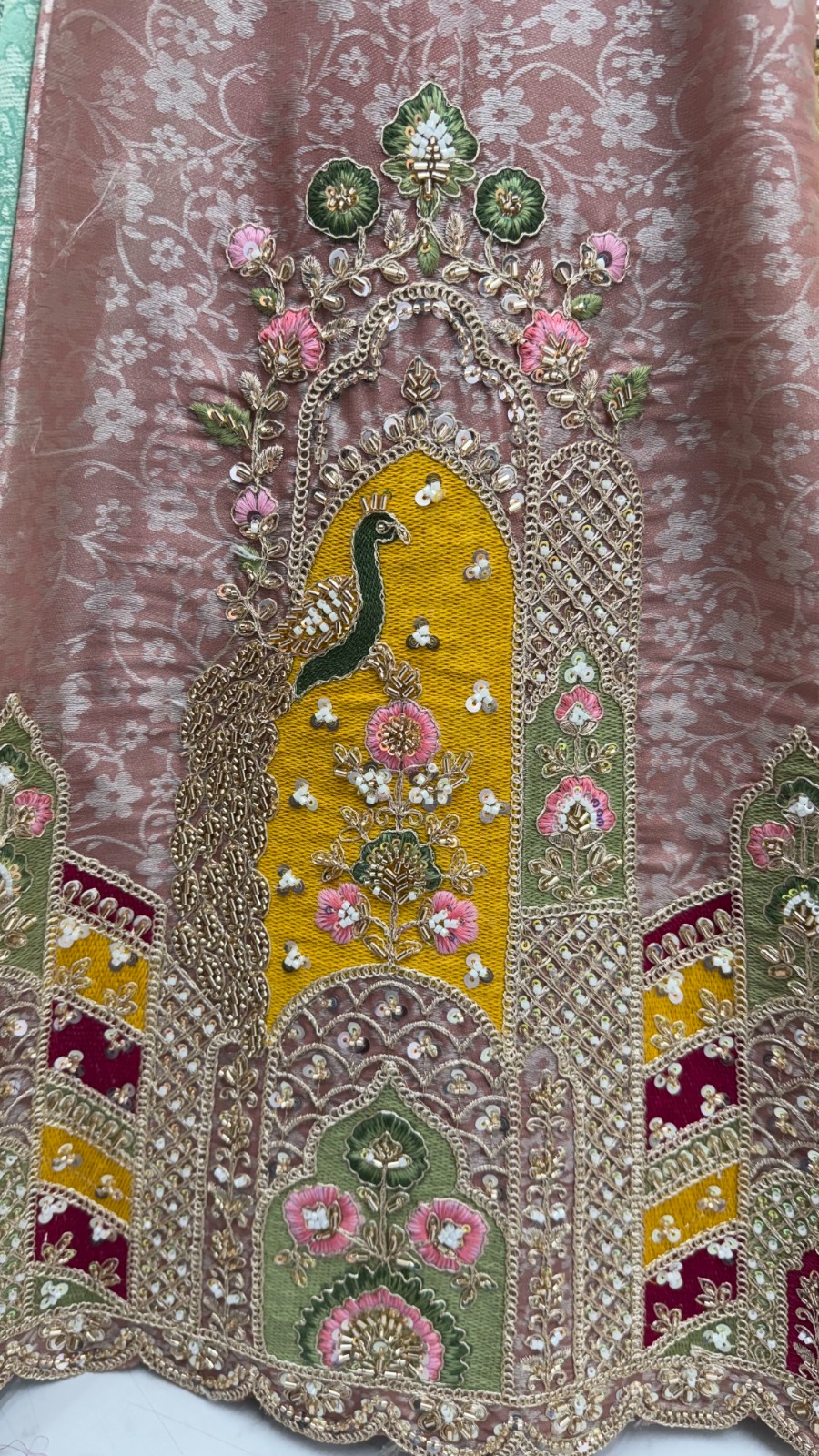 Multi-Color Silk Patch Work & Moti,Beads Work Designer Semi-Stitched Lehenga Choli