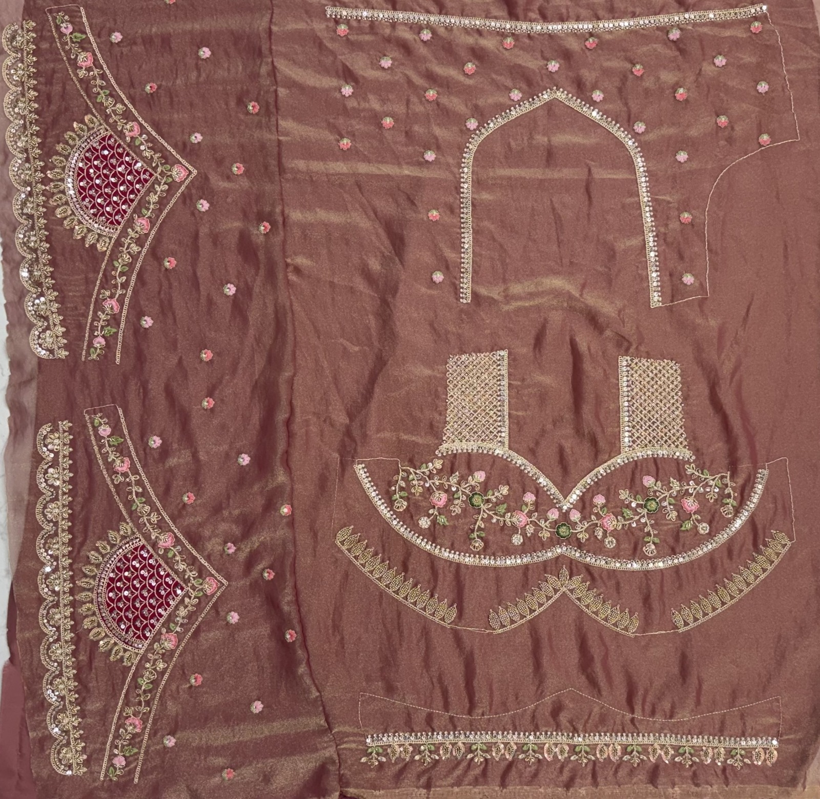 Multi-Color Silk Patch Work & Moti,Beads Work Designer Semi-Stitched Lehenga Choli