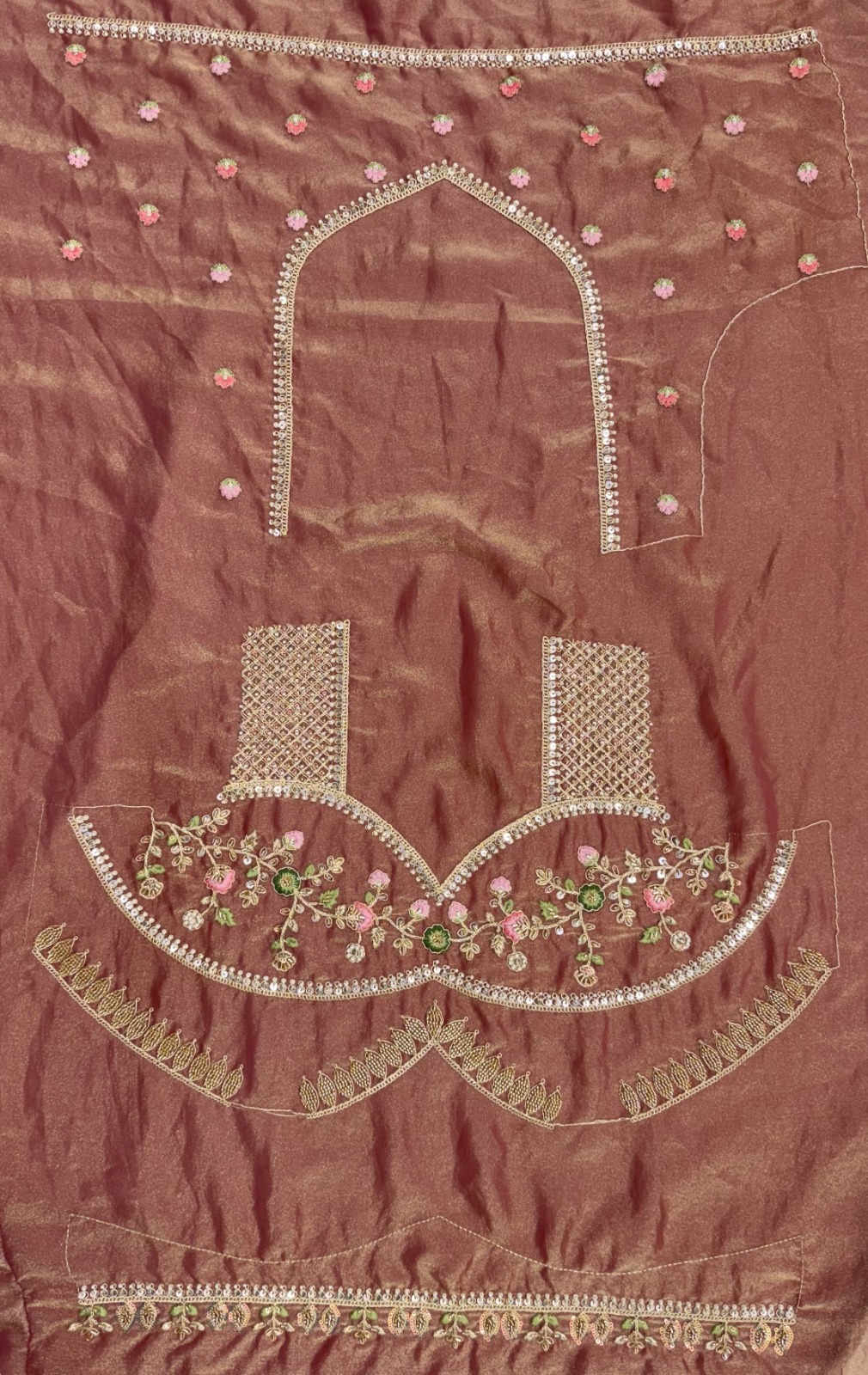Multi-Color Silk Patch Work & Moti,Beads Work Designer Semi-Stitched Lehenga Choli