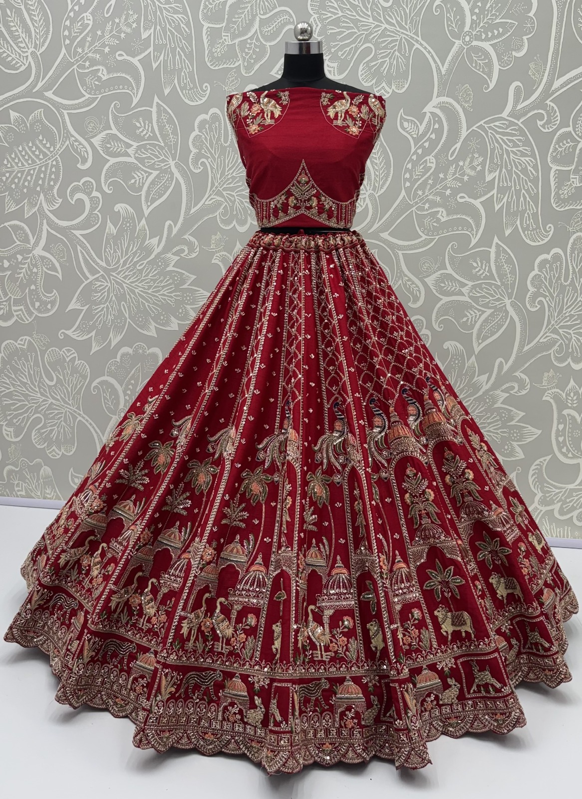 Silk Red Festival Wear Embroidery Work Lehenga Choli