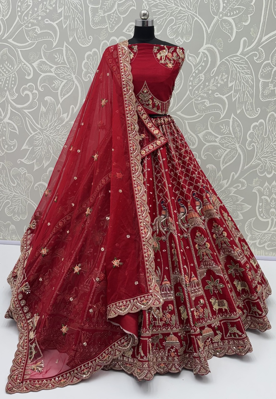 Silk Red Festival Wear Embroidery Work Lehenga Choli