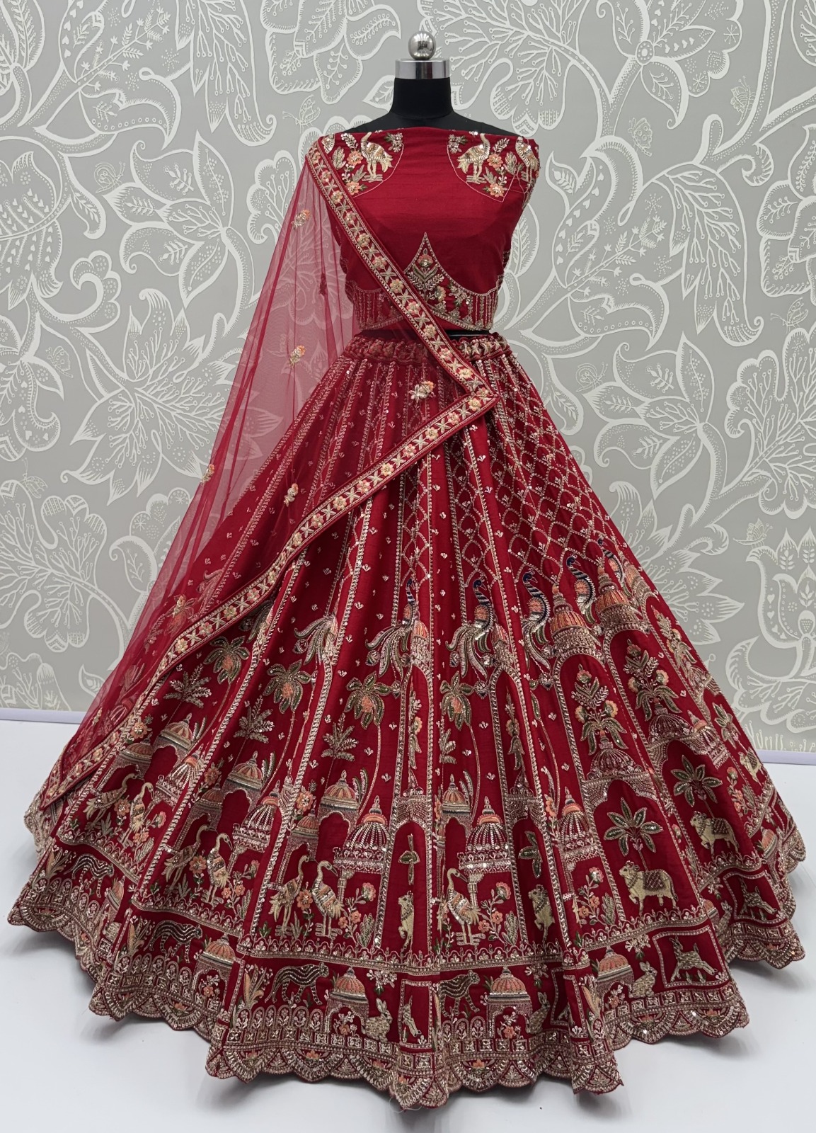 Silk Red Festival Wear Embroidery Work Lehenga Choli