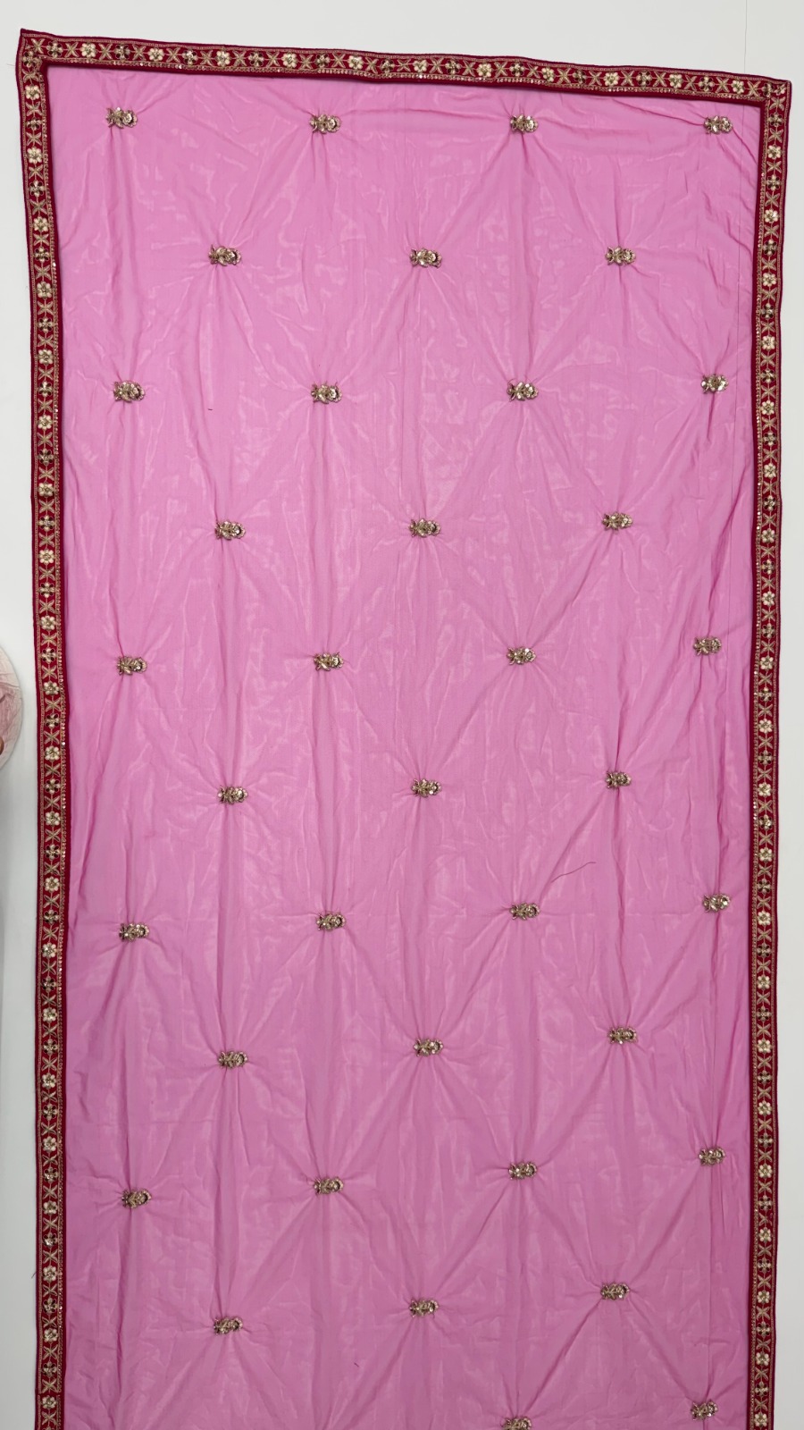 Rani-Pink Silk Bridal Embroidered using Beads, Moti, Cotton Multi-Thread Handwork Semi-Stitched Lehenga Choli