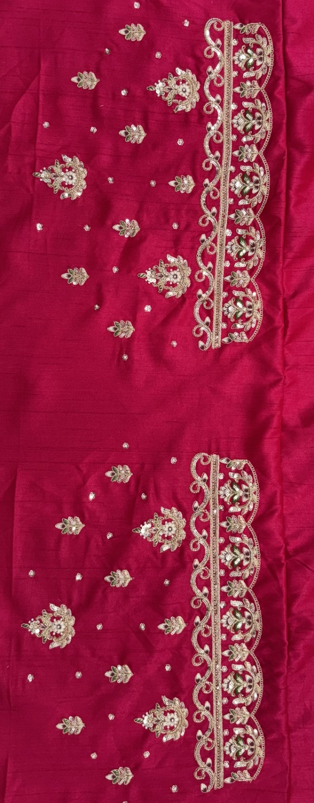 Rani-Pink Silk Bridal Embroidered using Beads, Moti, Cotton Multi-Thread Handwork Semi-Stitched Lehenga Choli