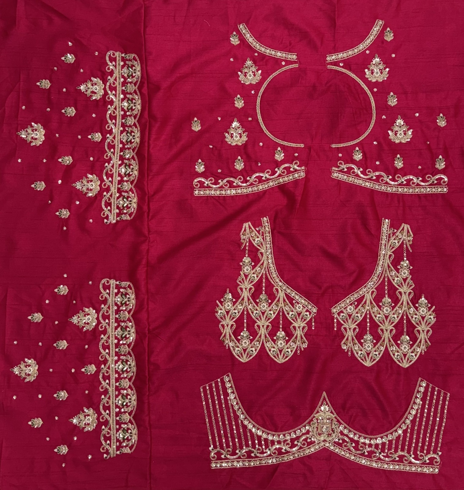 Rani-Pink Silk Bridal Embroidered using Beads, Moti, Cotton Multi-Thread Handwork Semi-Stitched Lehenga Choli