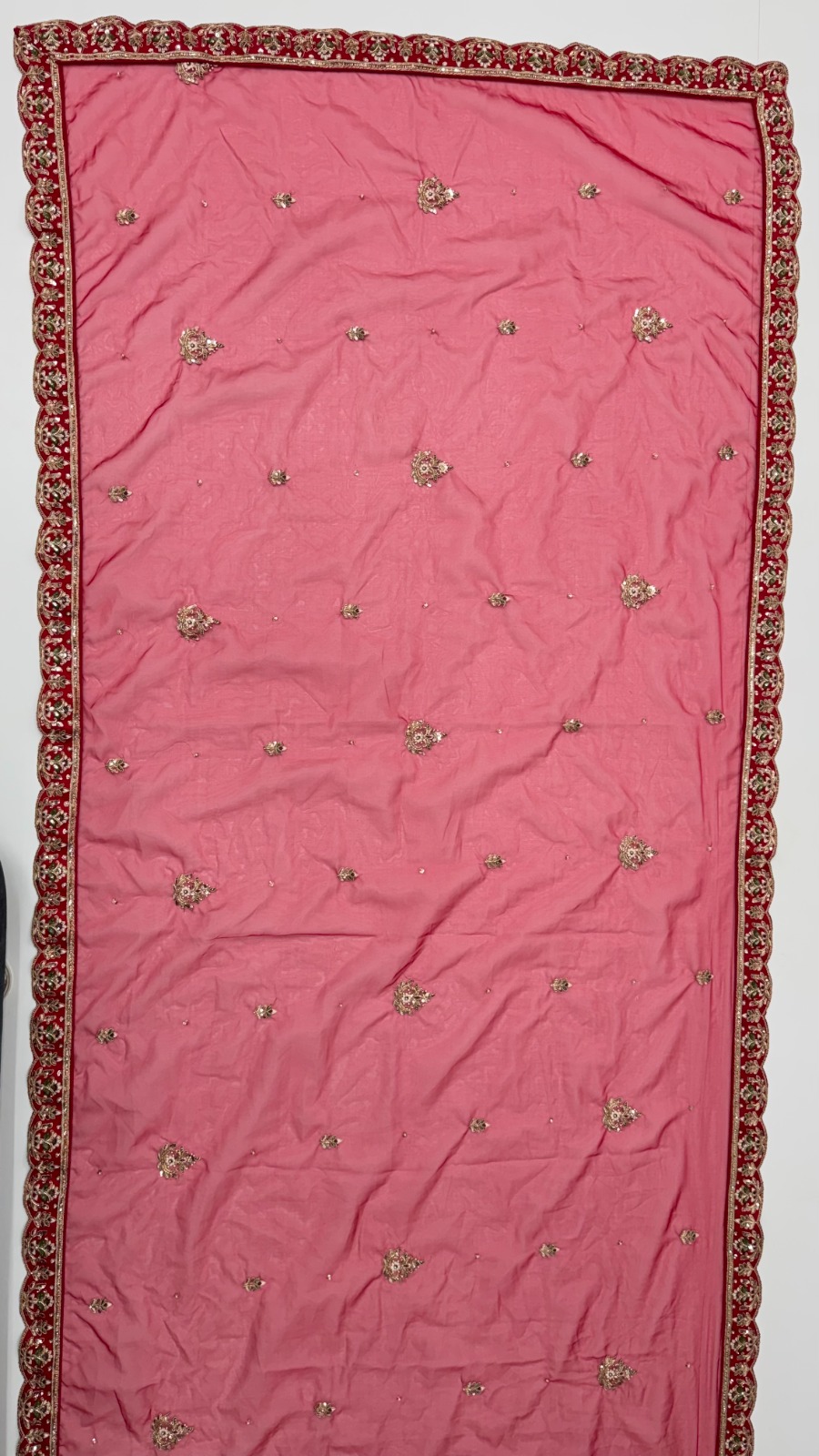 Red Silk Bridal Embroidered using Beads, Moti, Cotton Multi-Thread Handwork Semi-Stitched Lehenga Choli