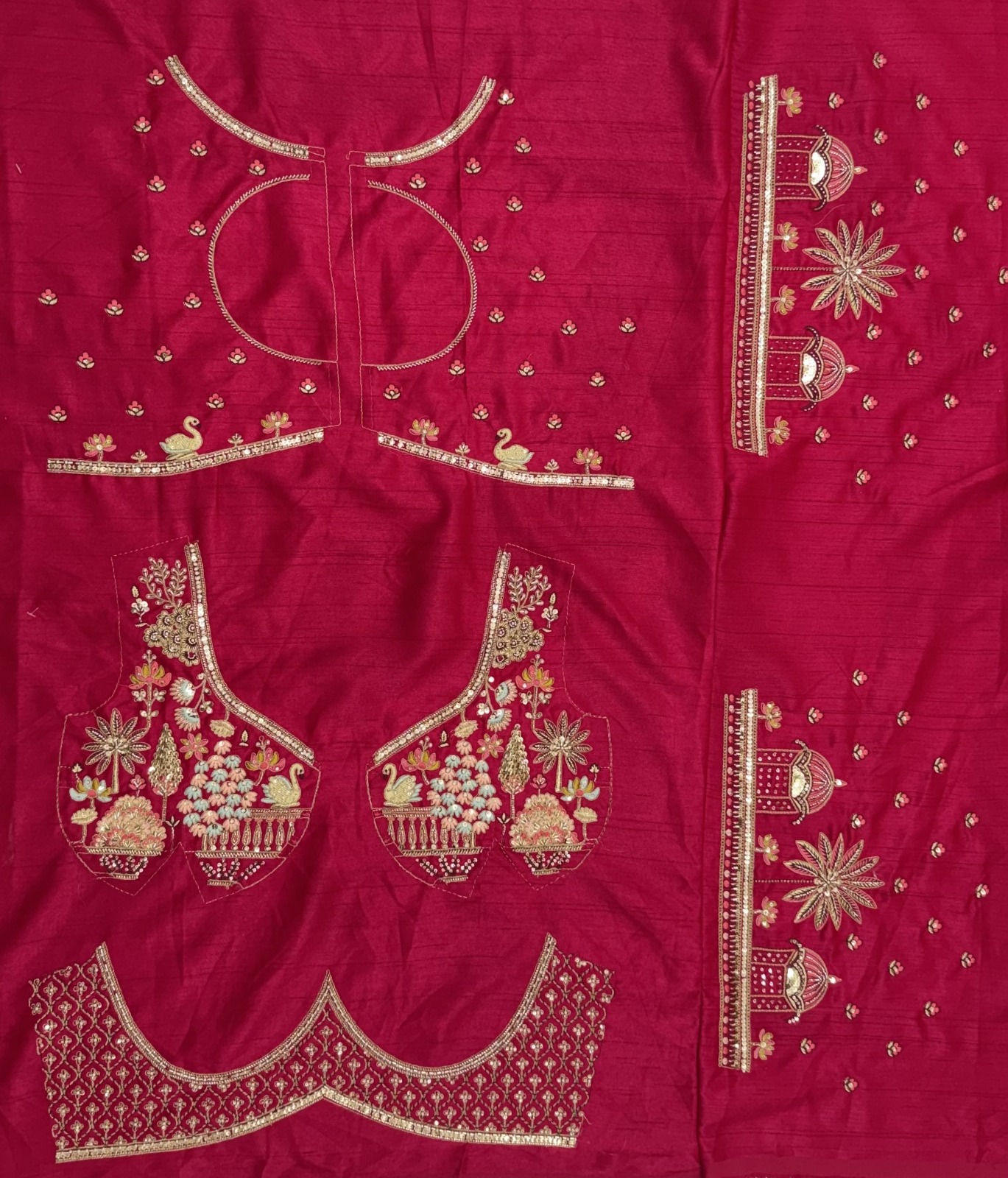 Rani-Pink Silk Ethnic Motif Handwork Golden Sequins-Thread Work Bridal Semi-Stitched Lehenga Choli