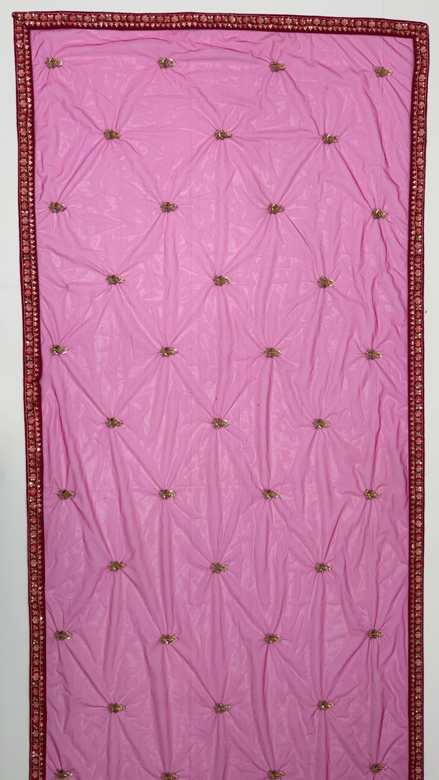 Rani-Pink Silk Ethnic Motif Handwork Golden Sequins-Thread Work Bridal Semi-Stitched Lehenga Choli