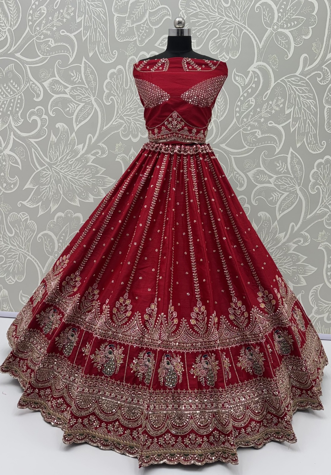 Pink Motif and Crystal Beads Work Bridal Lehenga Choli