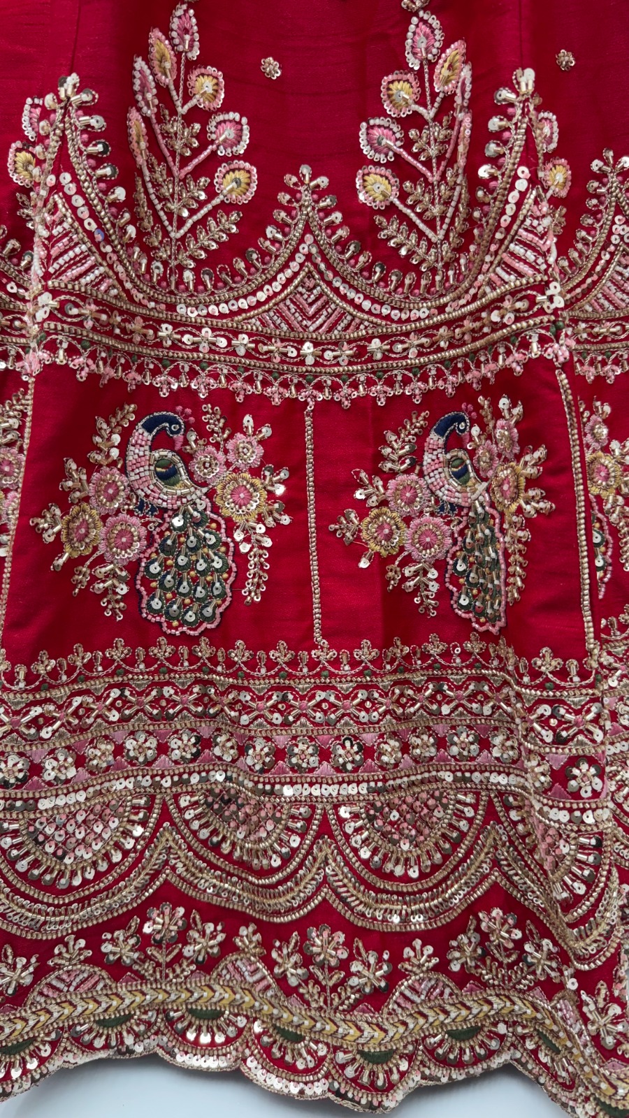 Pink Motif and Crystal Beads Work Bridal Lehenga Choli