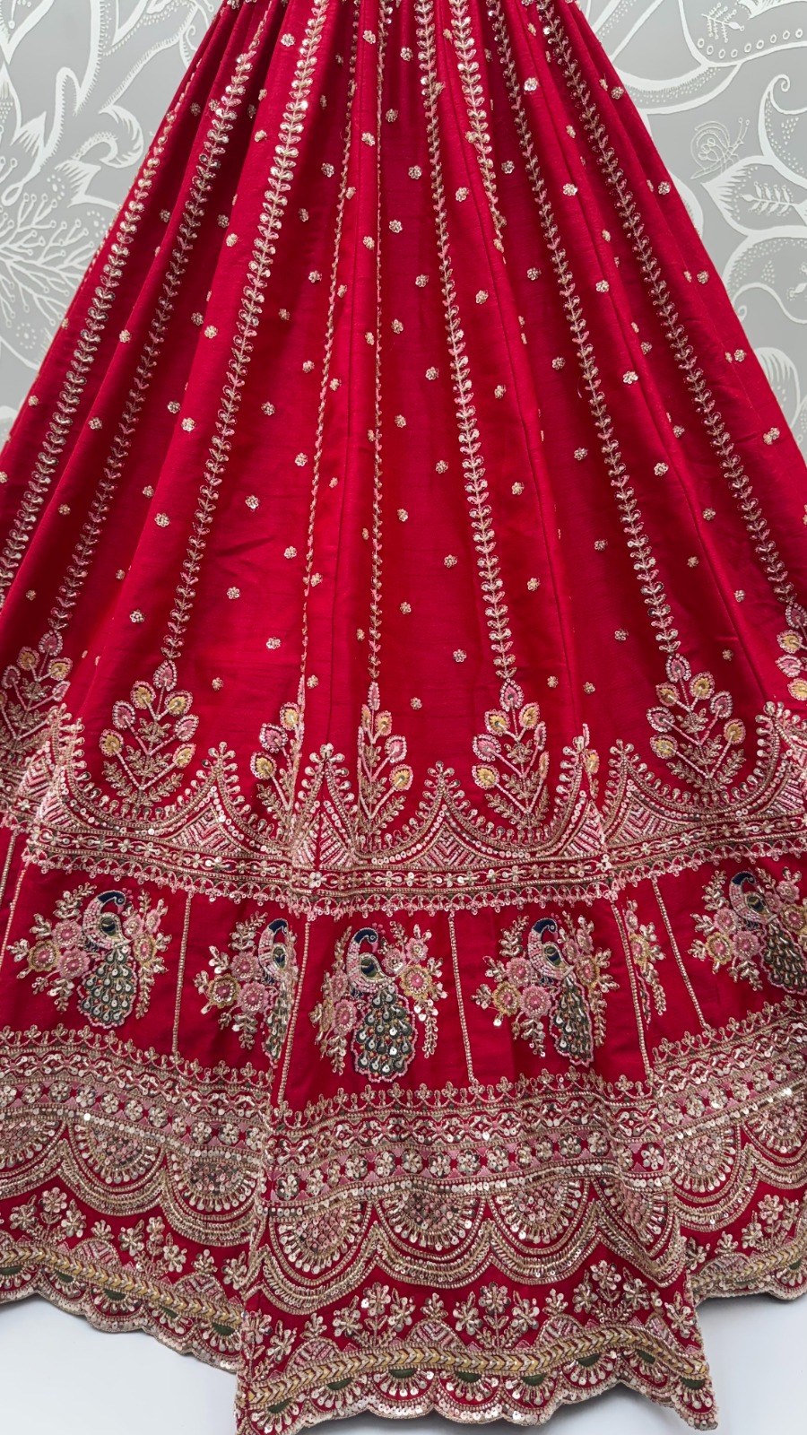 Pink Motif and Crystal Beads Work Bridal Lehenga Choli