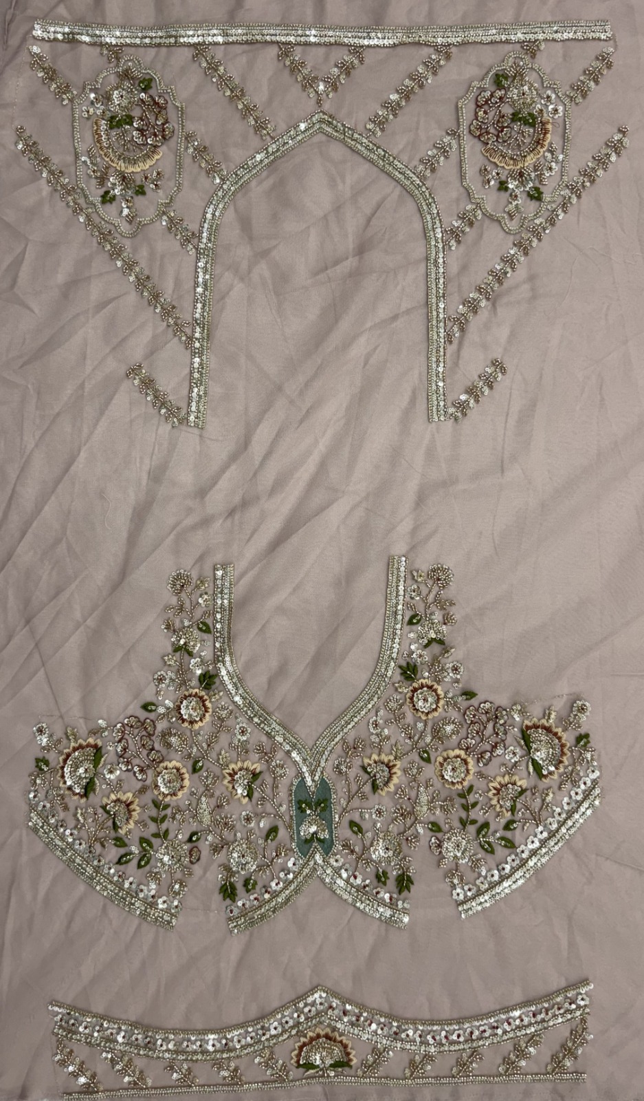 Light Pink Net Golden Beads ,Multi-color Thread, Sequin Handwork Semi-Stitched Lehenga Choli