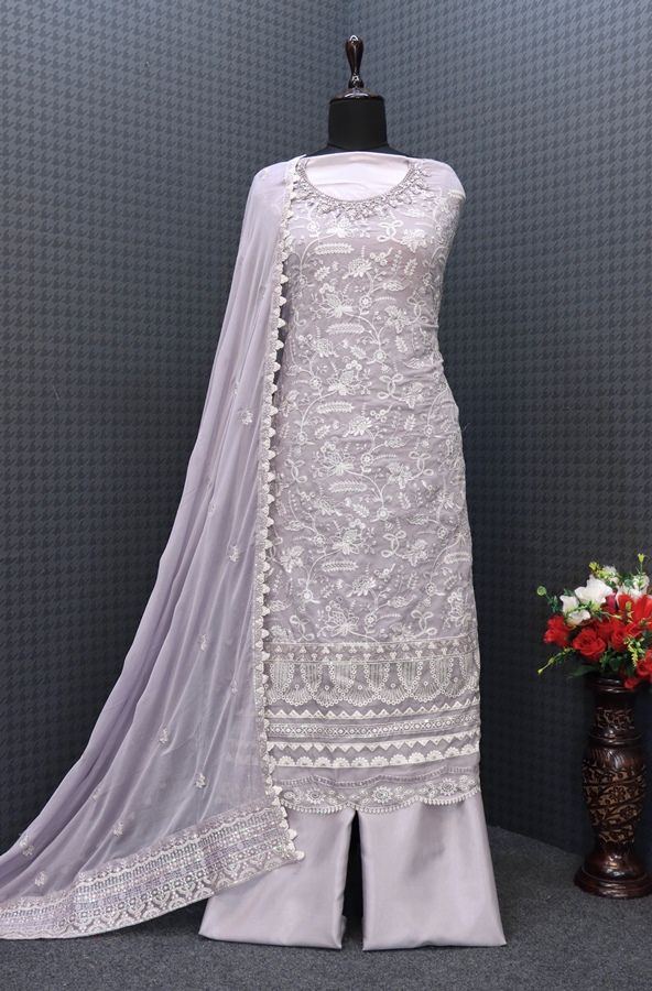  Faux Georgette Mehendi Sangeet Salwar Kameez in Blue with Sequence work