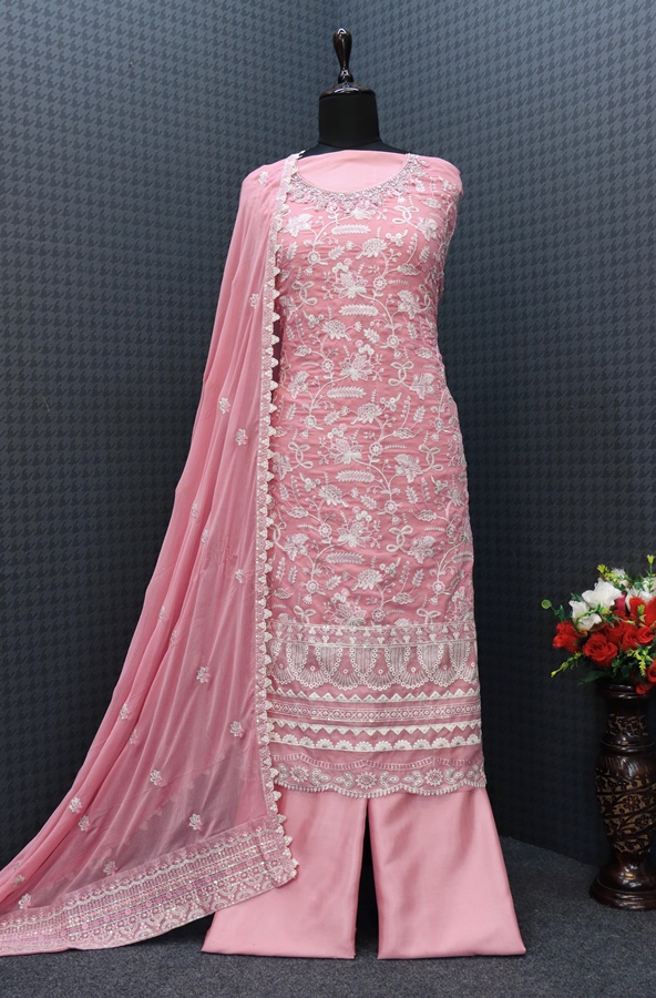 Faux Georgette Mehendi Sangeet Salwar Kameez in Blue with Sequence work