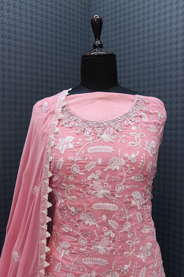 Faux Georgette Mehendi Sangeet Salwar Kameez in Blue with Sequence work