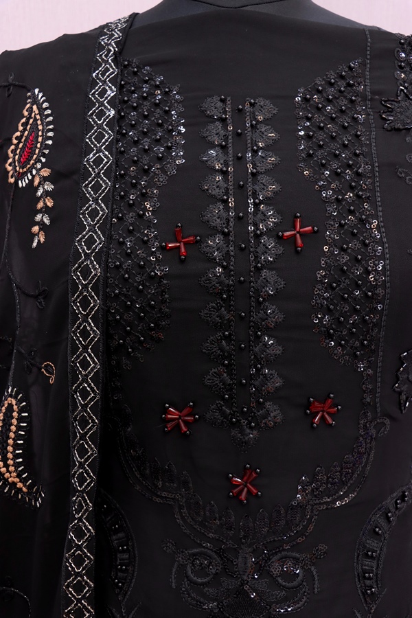 Georgette Reception Salwar Kameez in black with Sequence work