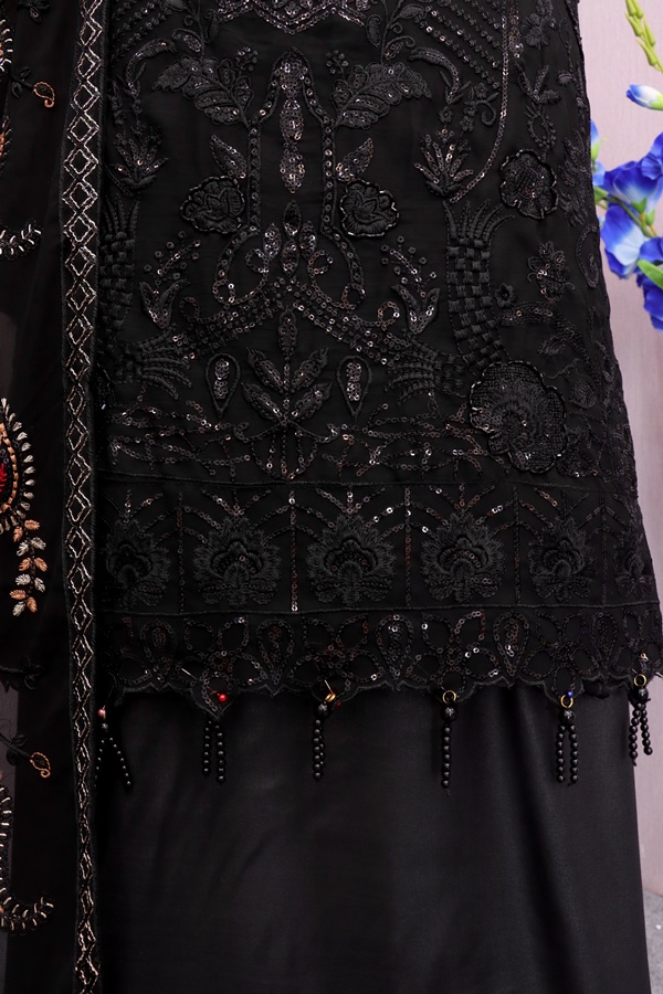 Georgette Reception Salwar Kameez in black with Sequence work