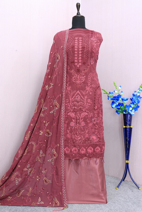 Georgette Reception Salwar Kameez in pink with Sequence work