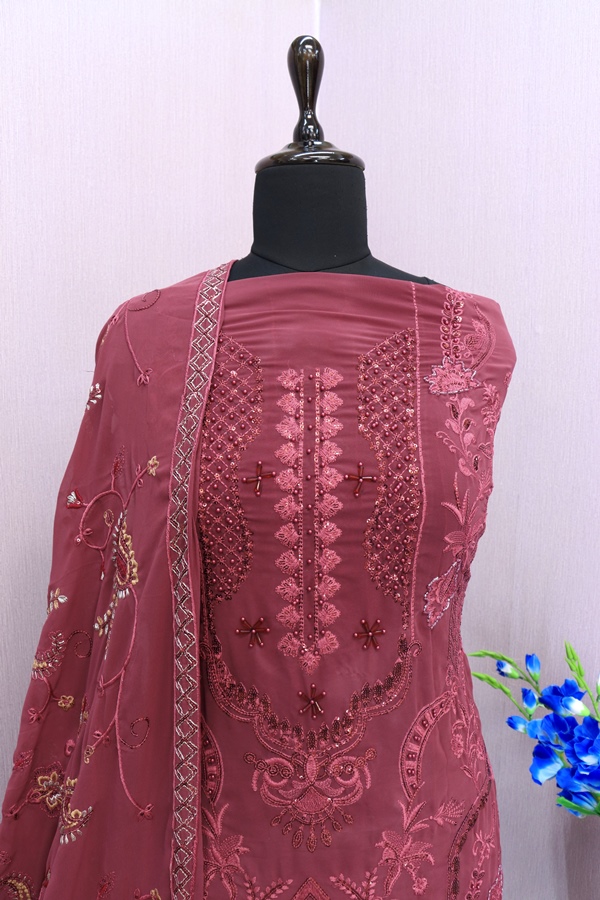 Georgette Reception Salwar Kameez in pink with Sequence work