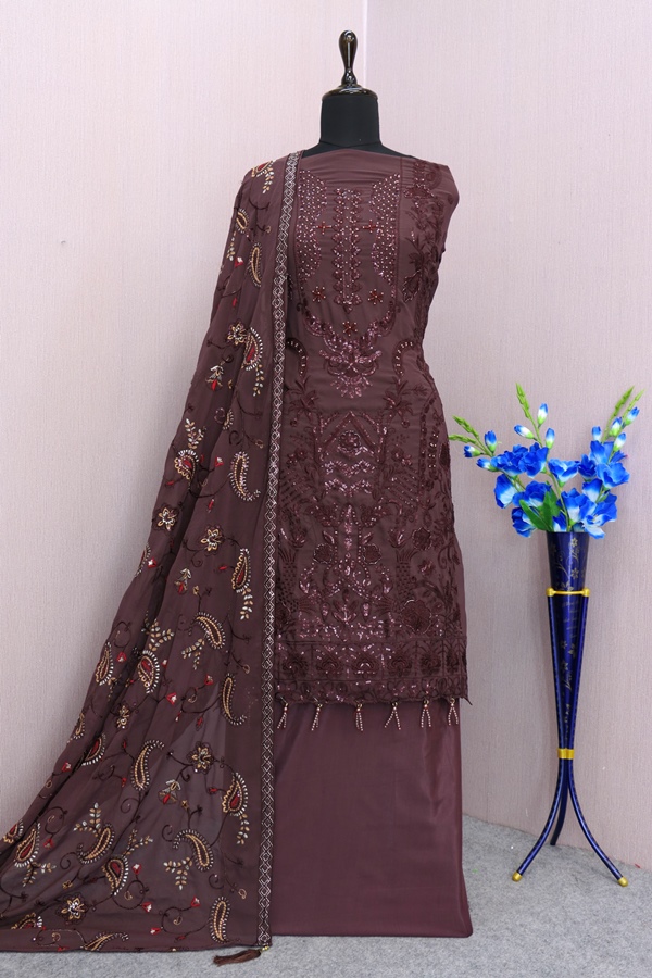 Georgette Reception Salwar Kameez in marun with Sequence work