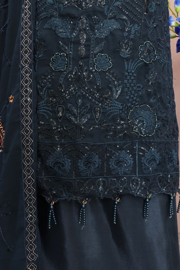 Georgette Reception Salwar Kameez in Green with Sequence work