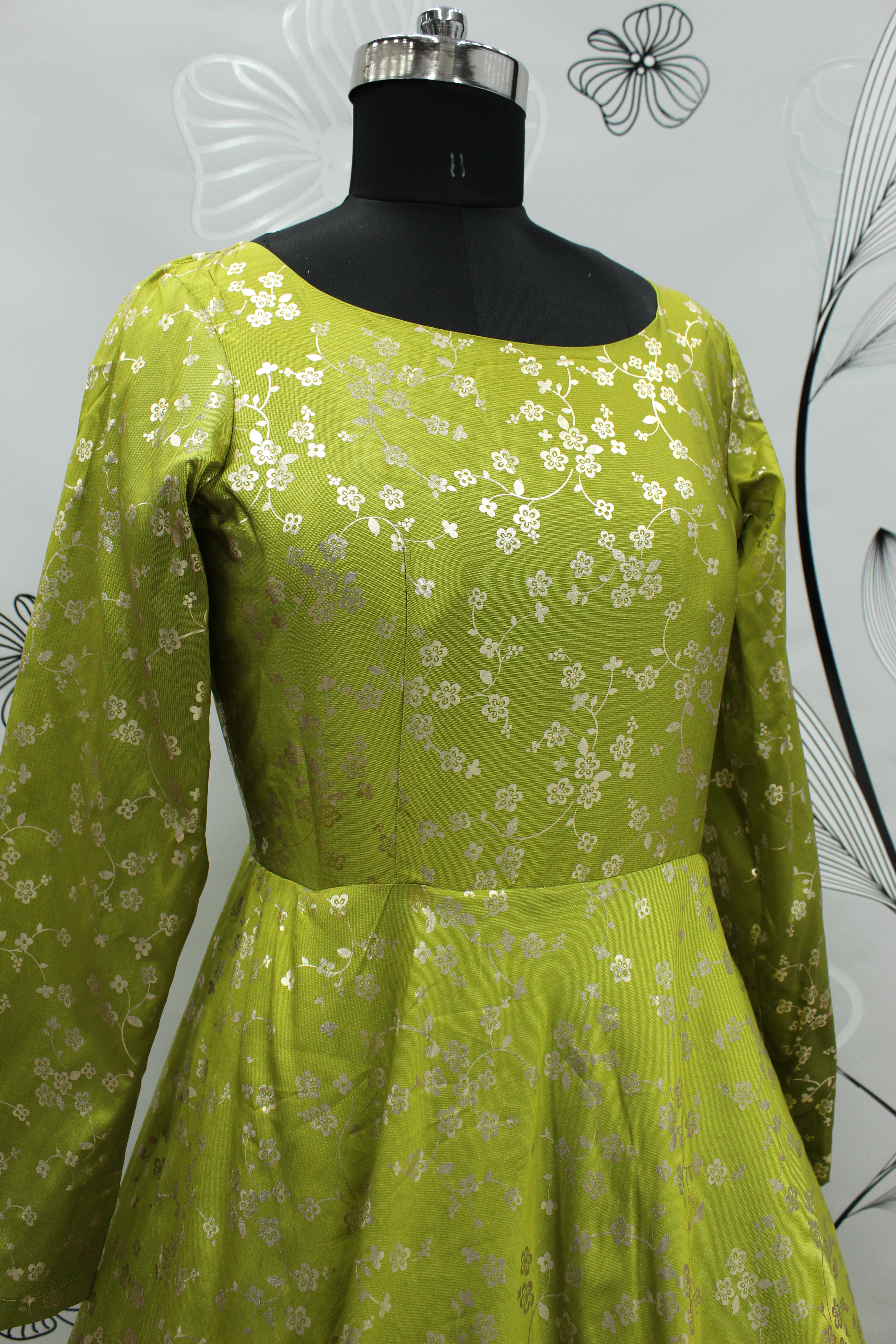 Green Colour Exclusive Occasion Wear Taffeta Metalic Foil Work Ladies Latest Designer Gown Collection