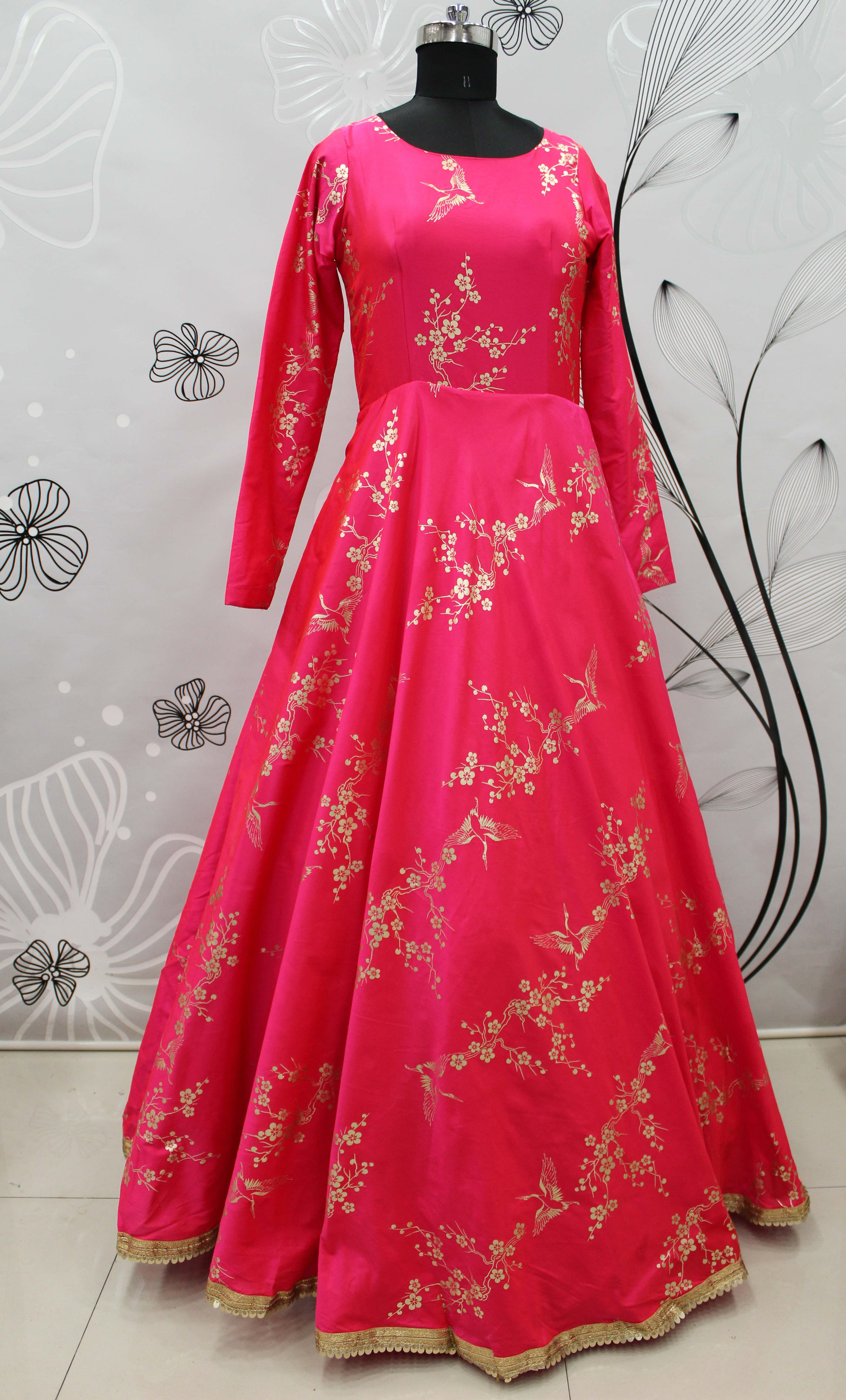 Pink Taffeta With Designer Foil Printed Gown