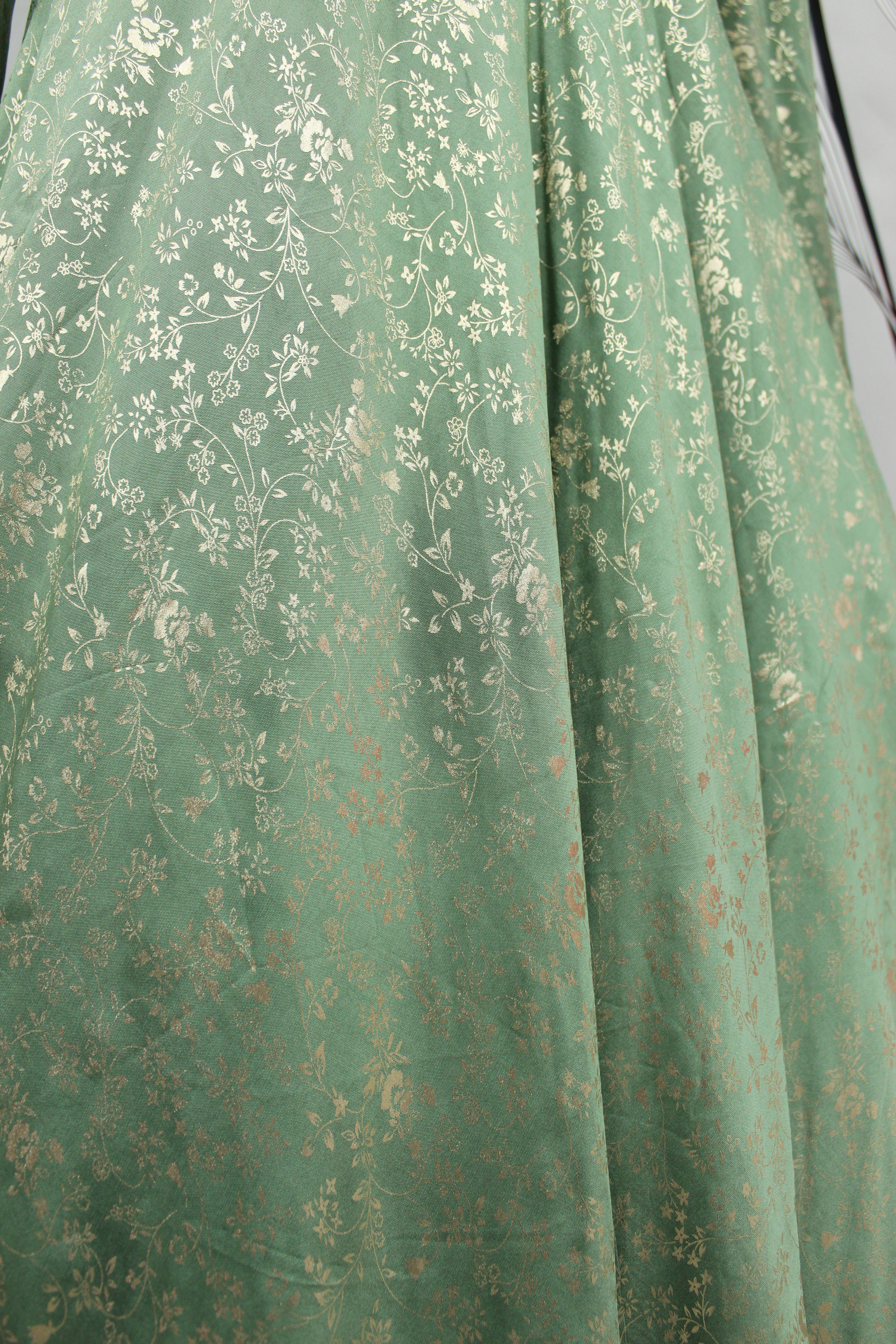 Pista Green Taffeta With Designer Foil Printed Gown