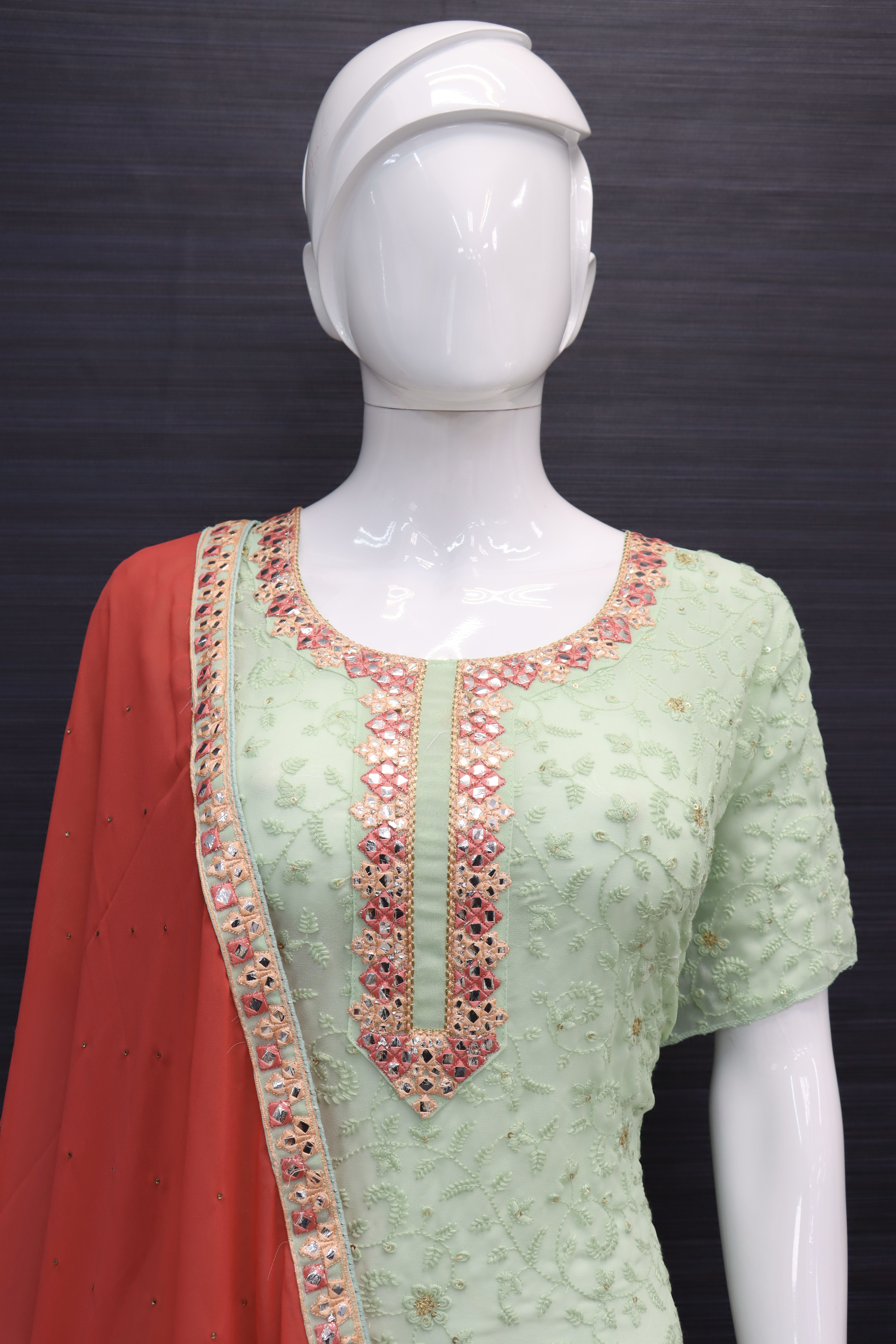 Pista colour Beautifully Embroidered Festive Palazzo Suit