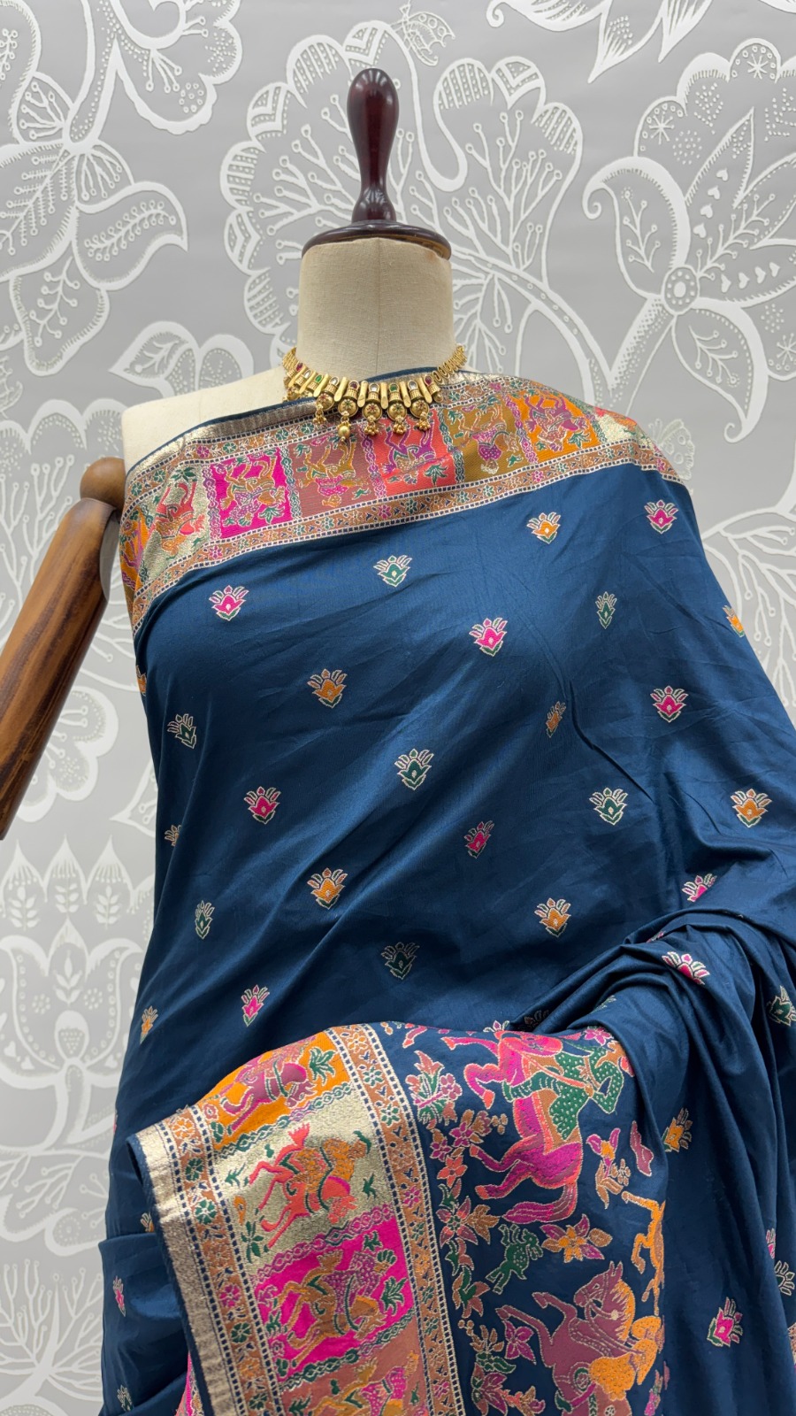 Marvelous Navy Blue Zari Work Pashmina Silk Saree With Blouse