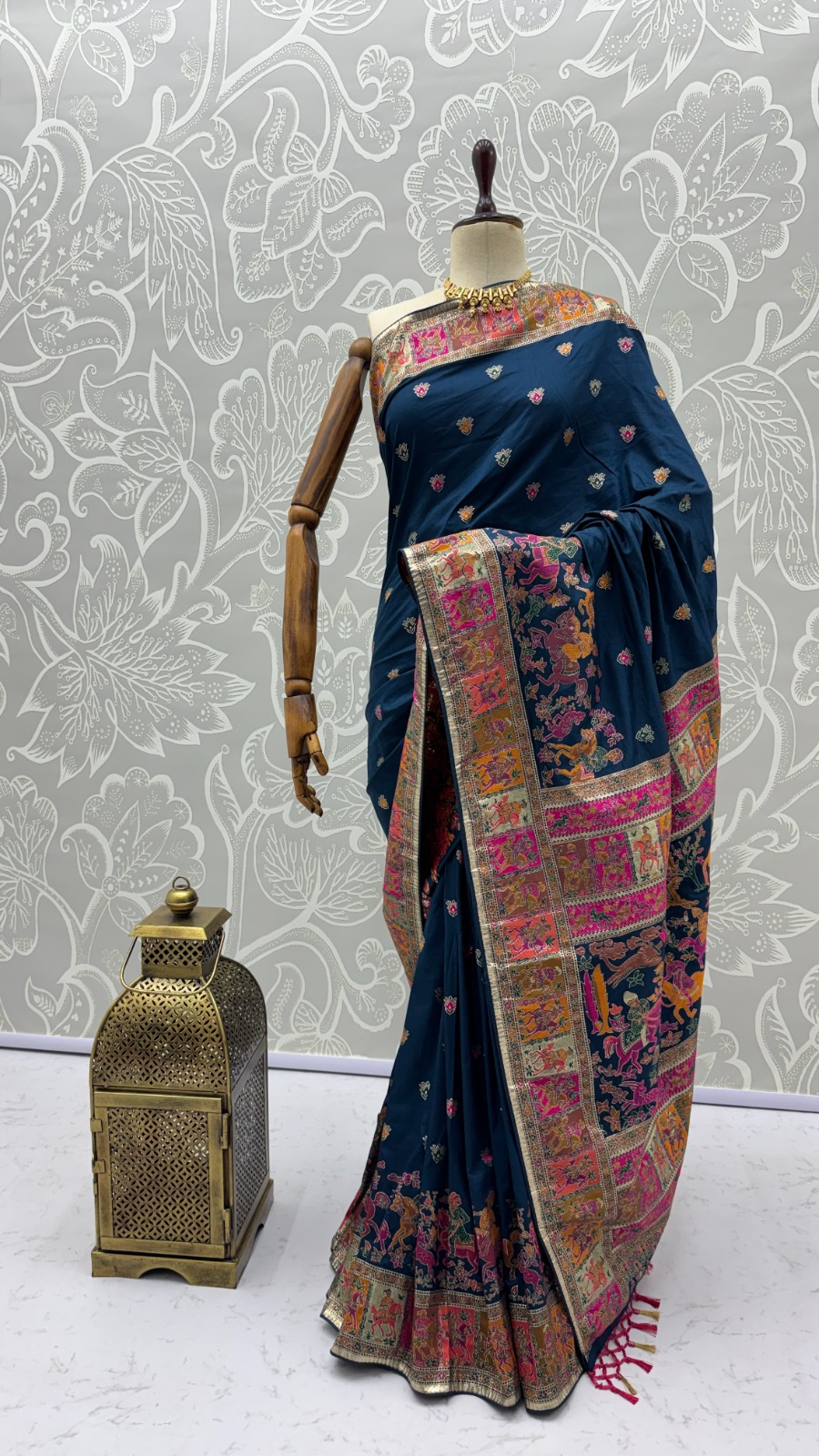 Marvelous Navy Blue Zari Work Pashmina Silk Saree With Blouse