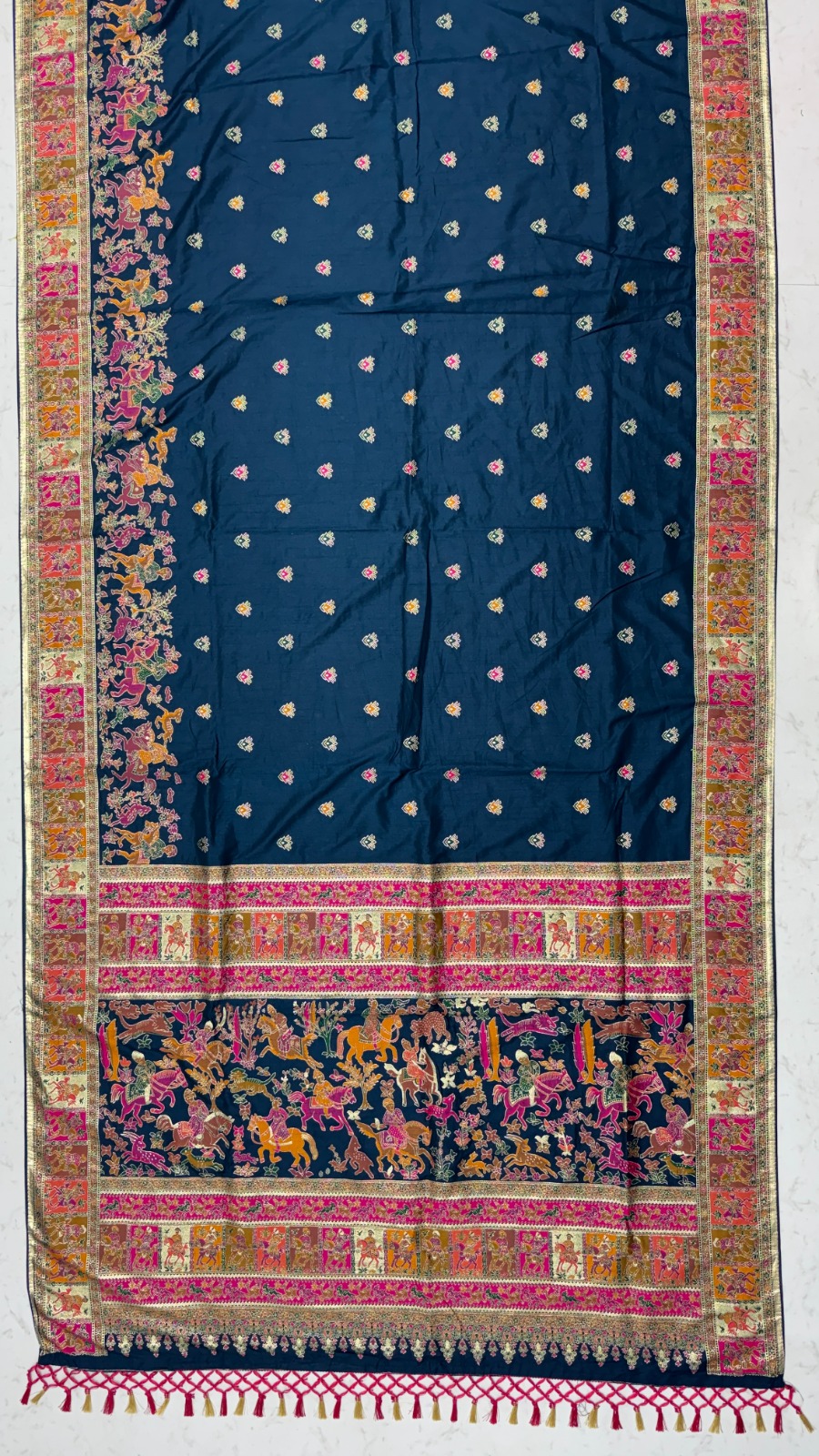 Marvelous Navy Blue Zari Work Pashmina Silk Saree With Blouse