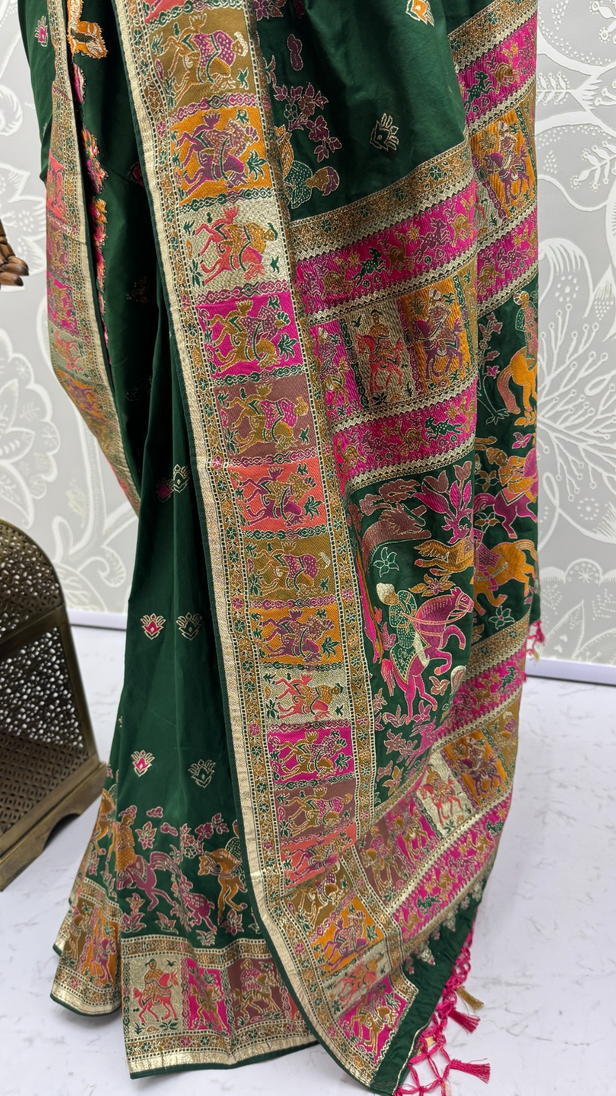 Astonishing Bottle Green Zari Work Pashmina Mehendi Wear Saree With Blouse