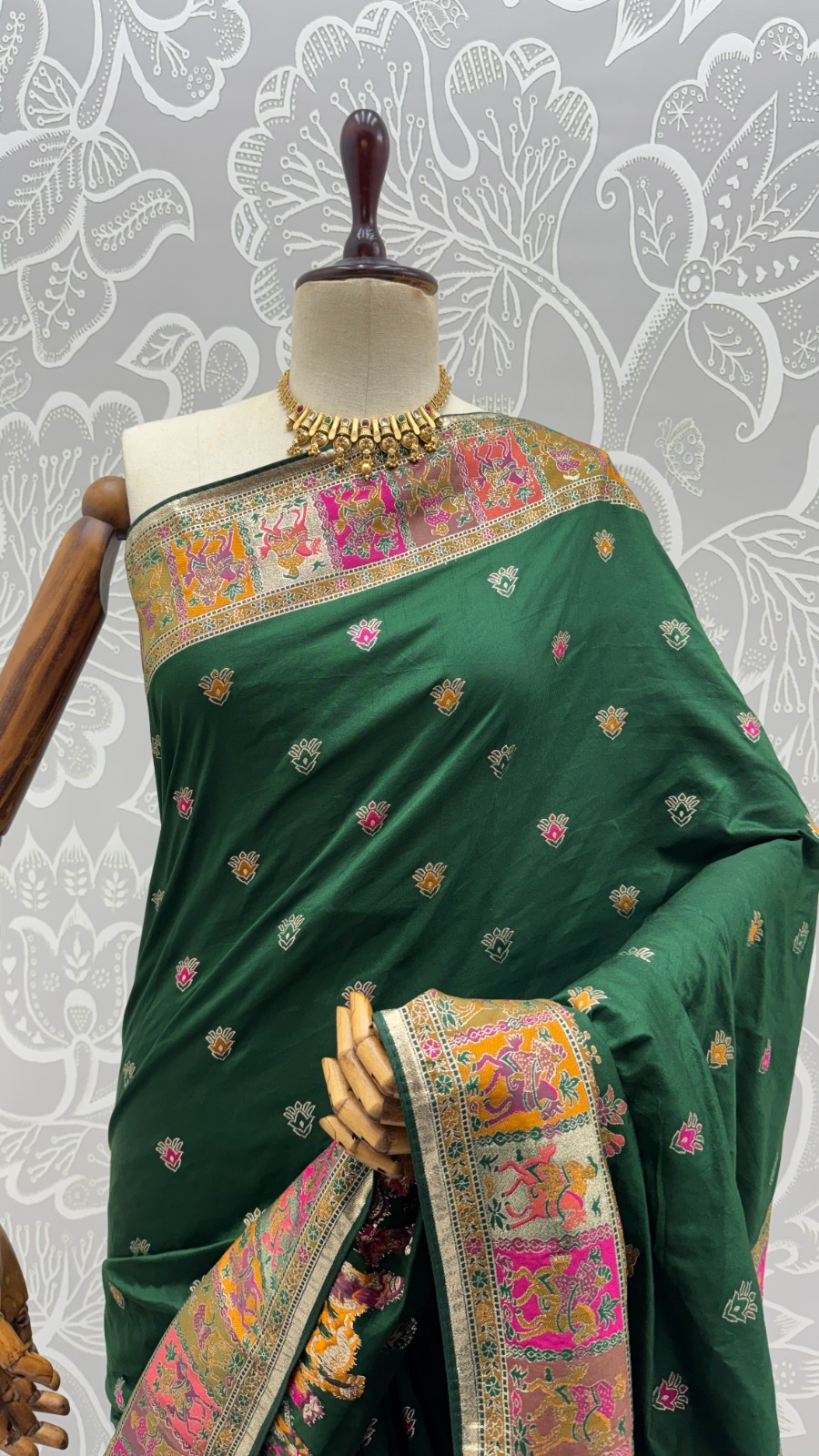 Astonishing Bottle Green Zari Work Pashmina Mehendi Wear Saree With Blouse