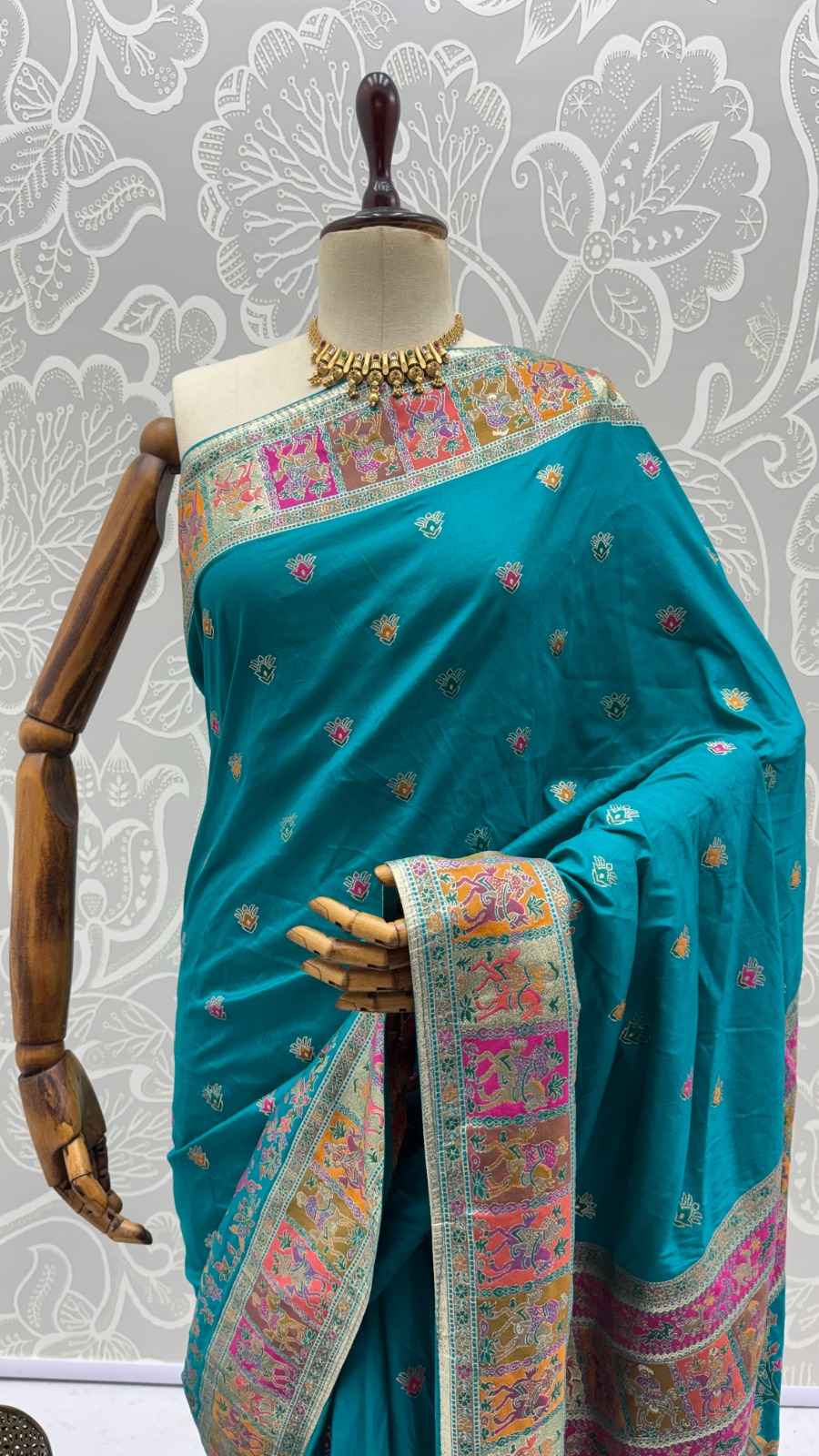 Lovely Teal Blue Zari Work Pashmina Reception Wear Saree With Blouse