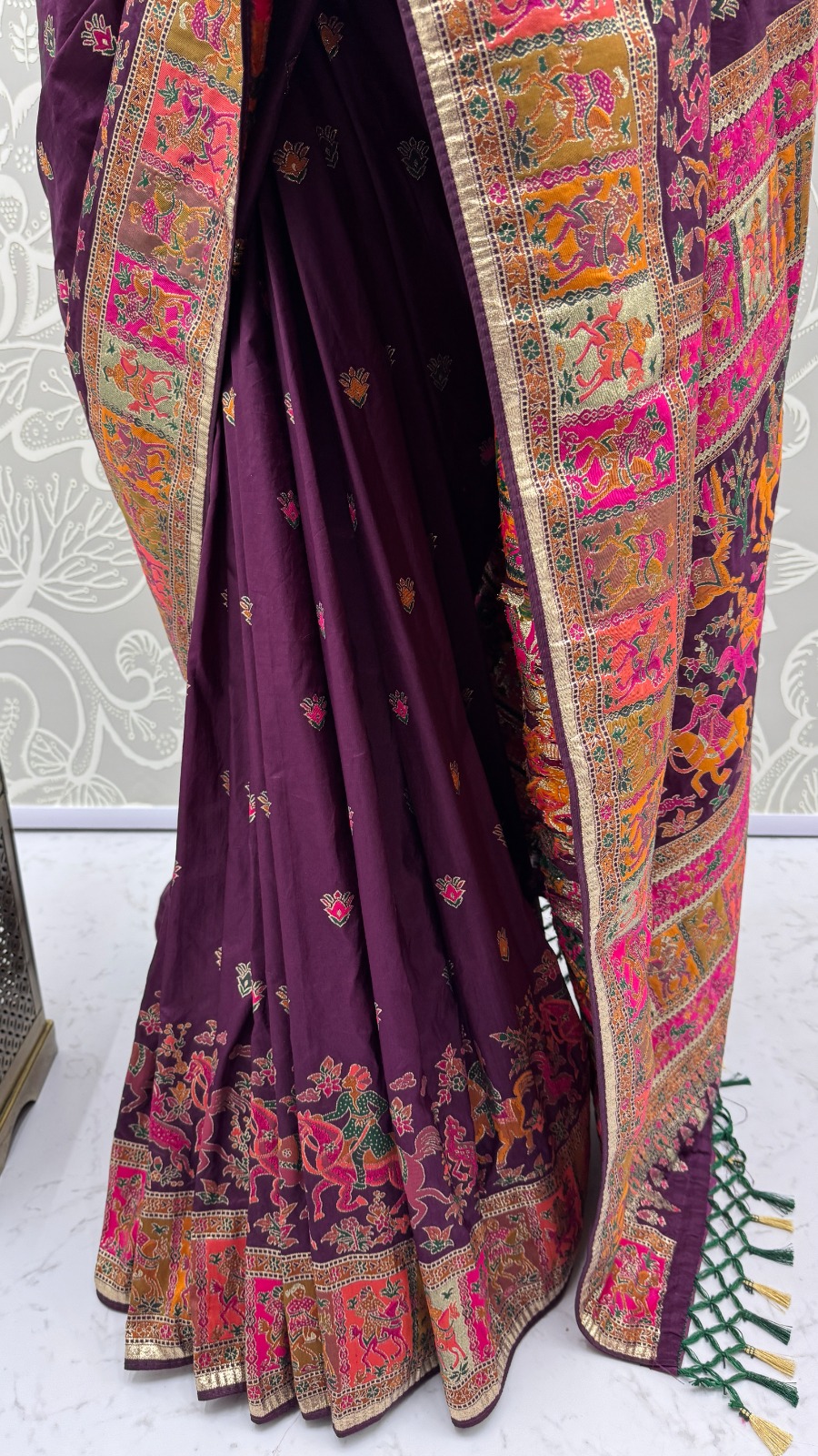 Superb Purple Zari Work Pashmina Wedding Wear Saree With Blouse