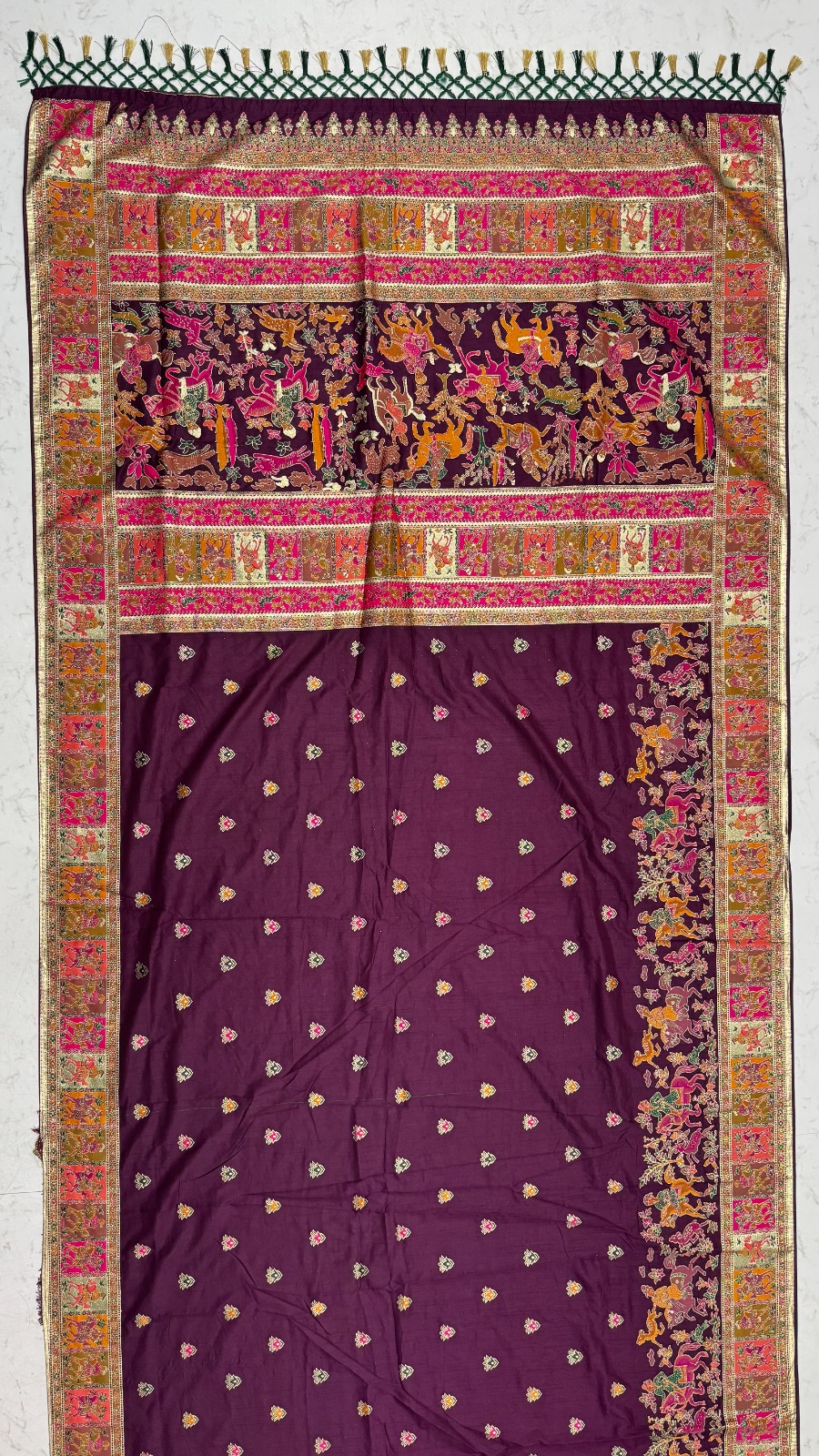 Superb Purple Zari Work Pashmina Wedding Wear Saree With Blouse