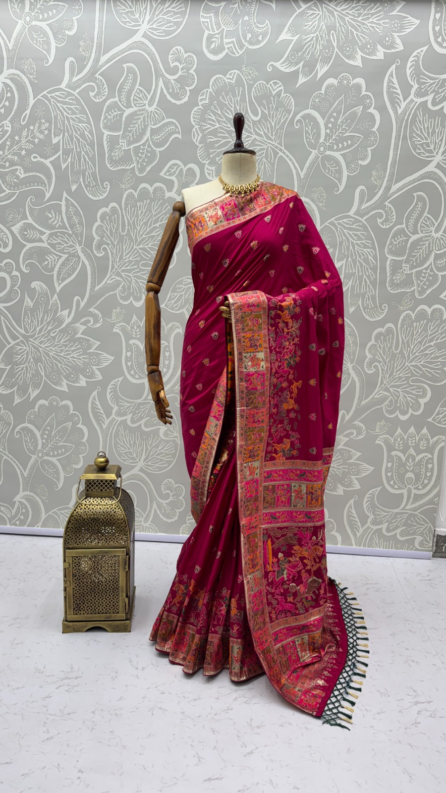 Dreamy Rani Pink Zari Work Pashmina Silk Engagement Wear Saree With Blouse