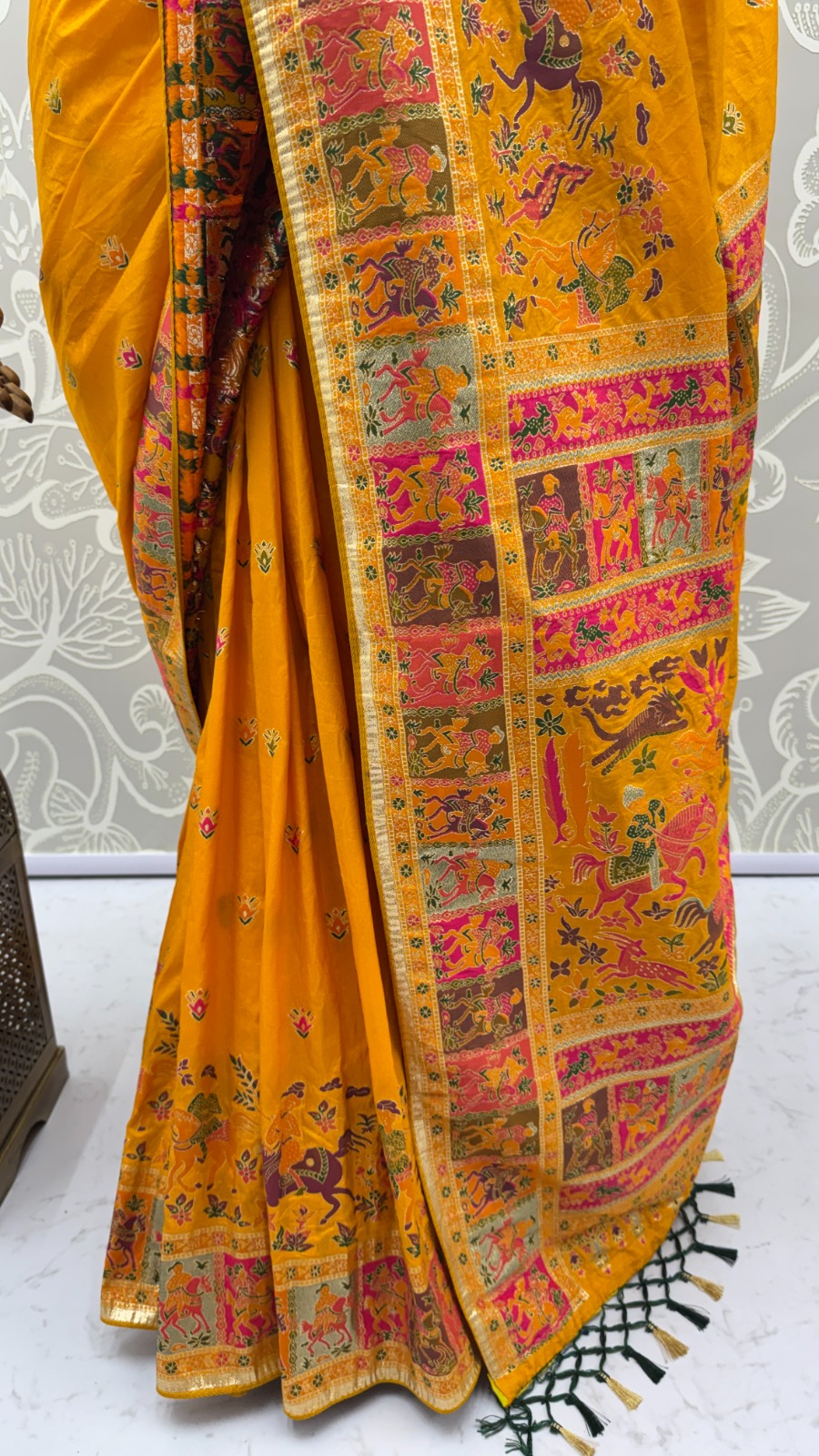 Exclusive Mustard Yellow Zari Work Pashmina Silk Haldi Wear Saree With Blouse