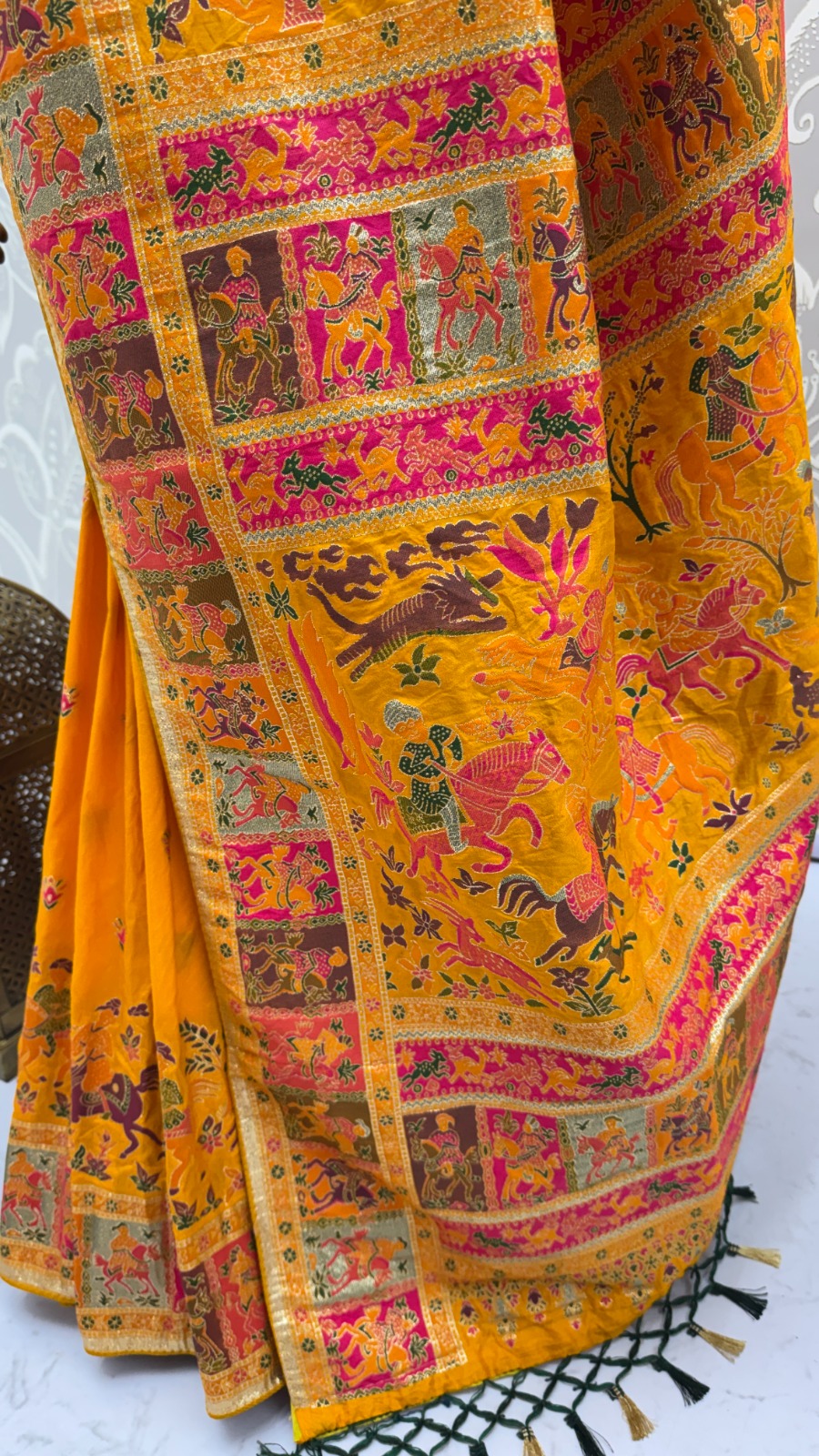 Exclusive Mustard Yellow Zari Work Pashmina Silk Haldi Wear Saree With Blouse