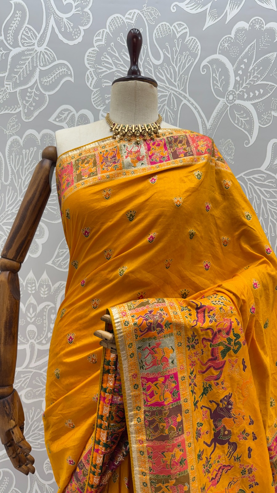 Exclusive Mustard Yellow Zari Work Pashmina Silk Haldi Wear Saree With Blouse