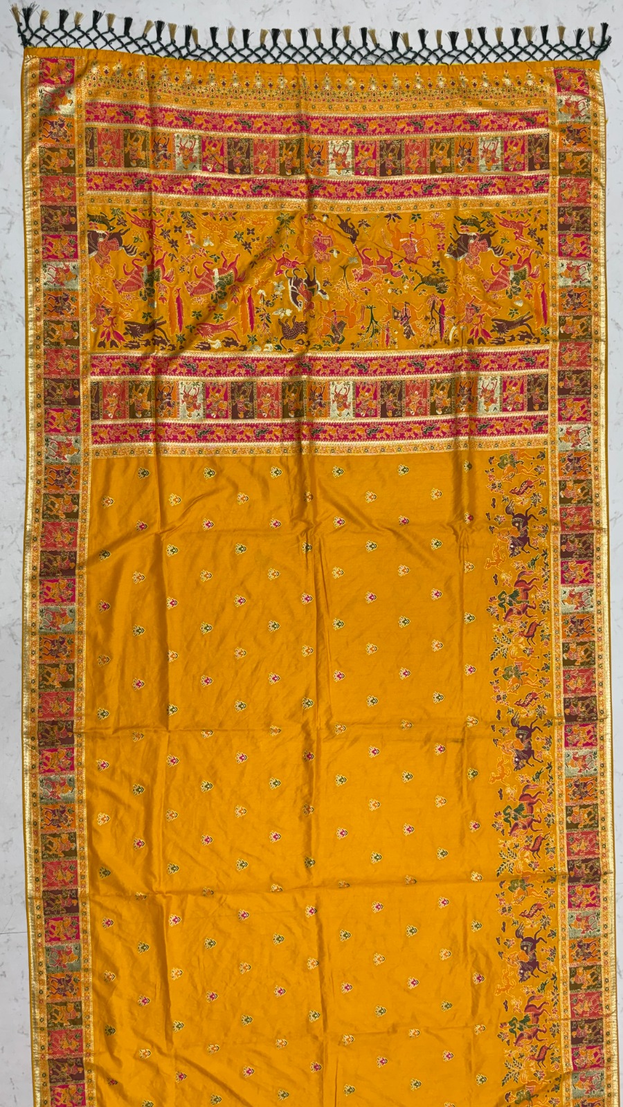 Exclusive Mustard Yellow Zari Work Pashmina Silk Haldi Wear Saree With Blouse