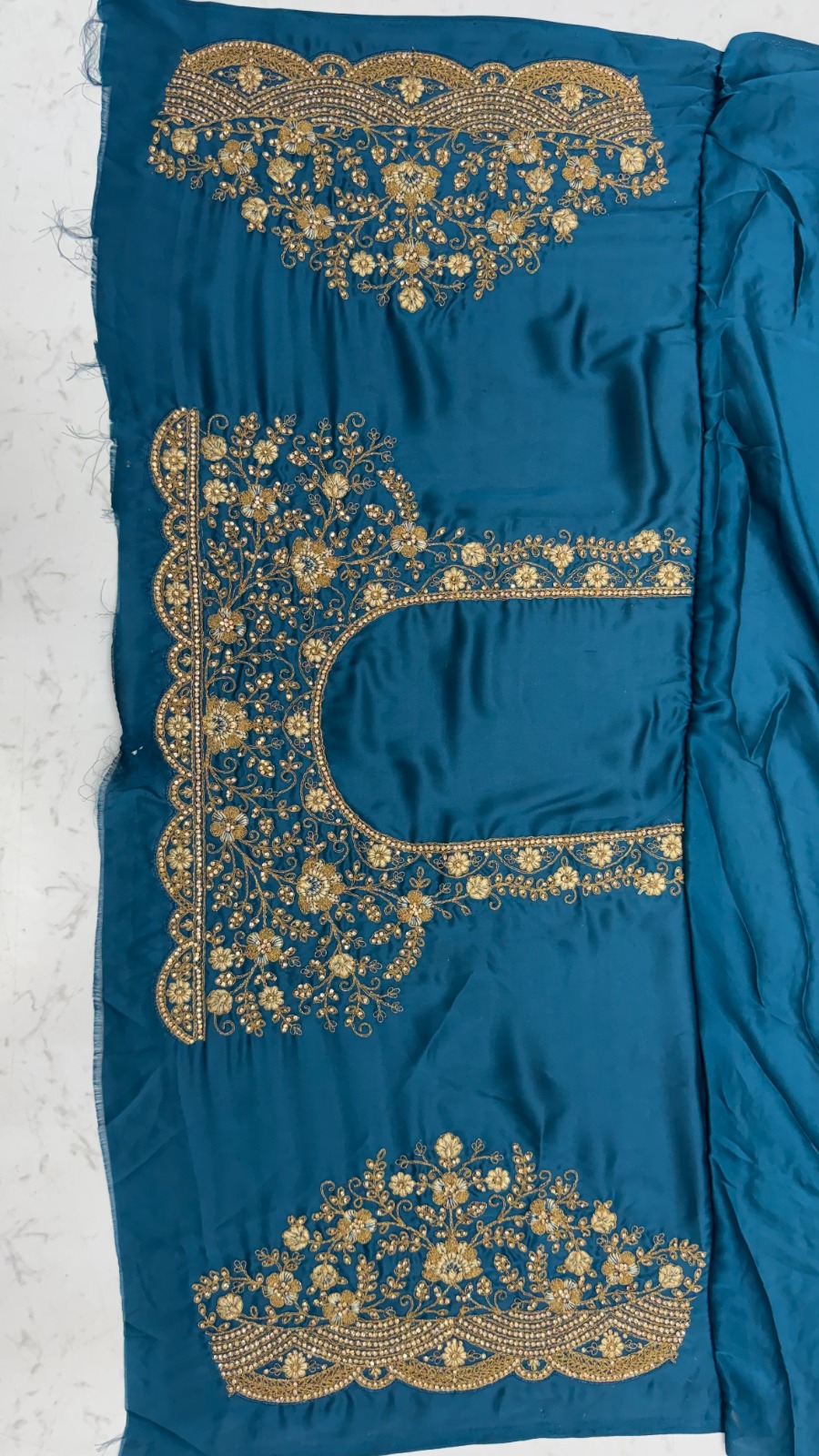 Prussian Blue Premium Satin Silk Wedding Designer Saree