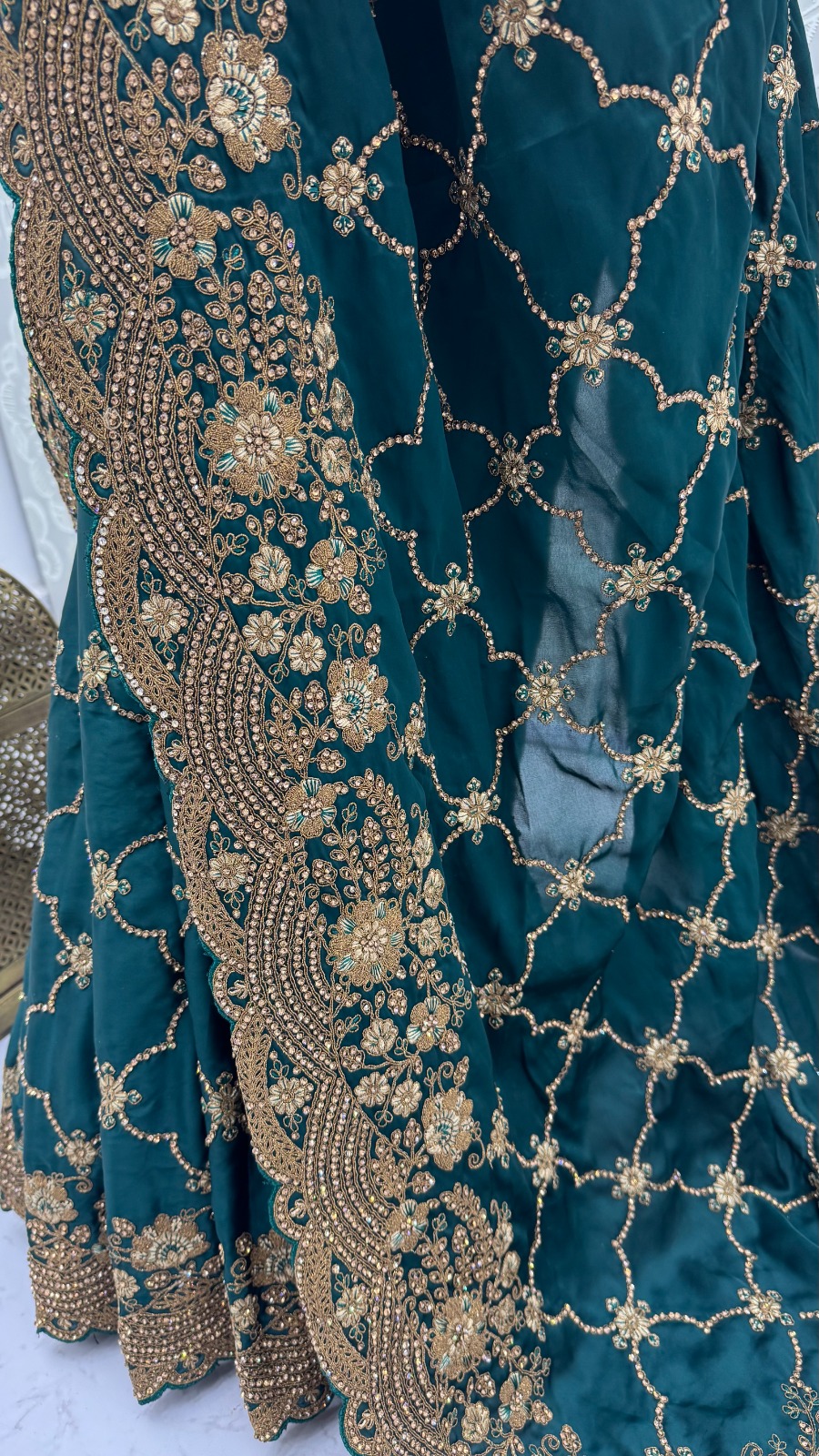 Prussian Blue Premium Satin Silk Wedding Designer Saree