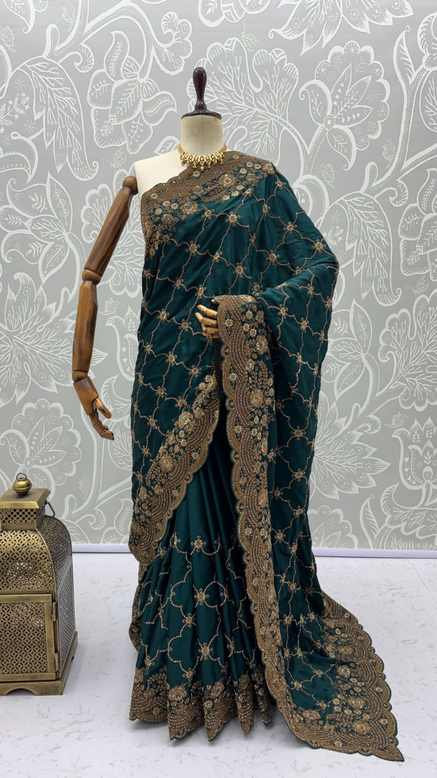 Green Premium Satin Silk Wedding Designer Saree