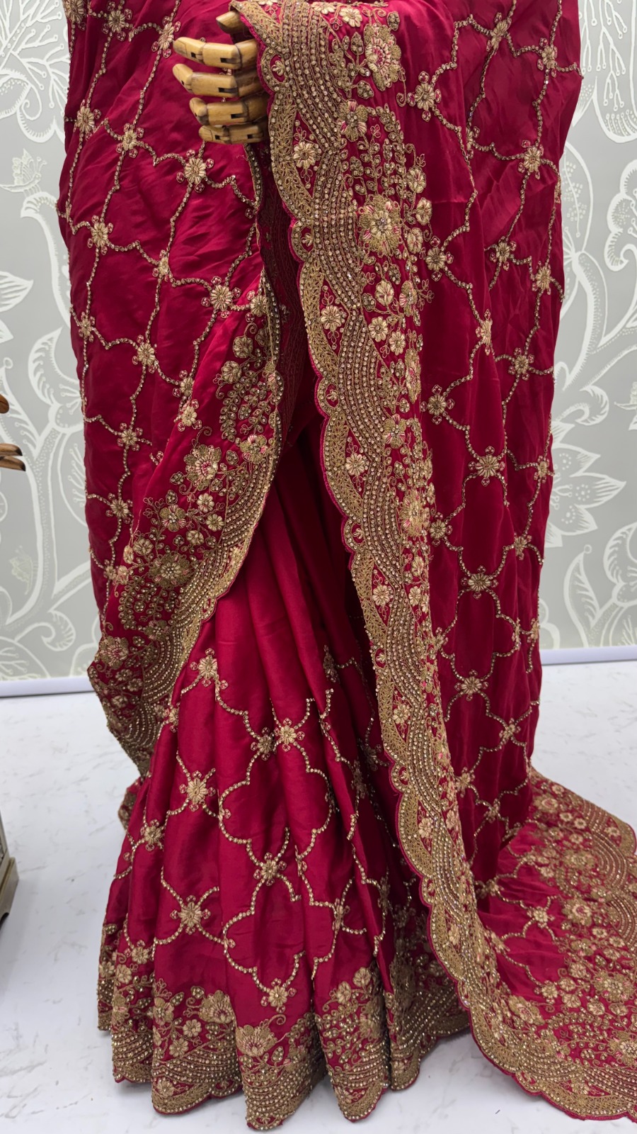Hot Pink Premium Satin Silk Wedding Designer Saree